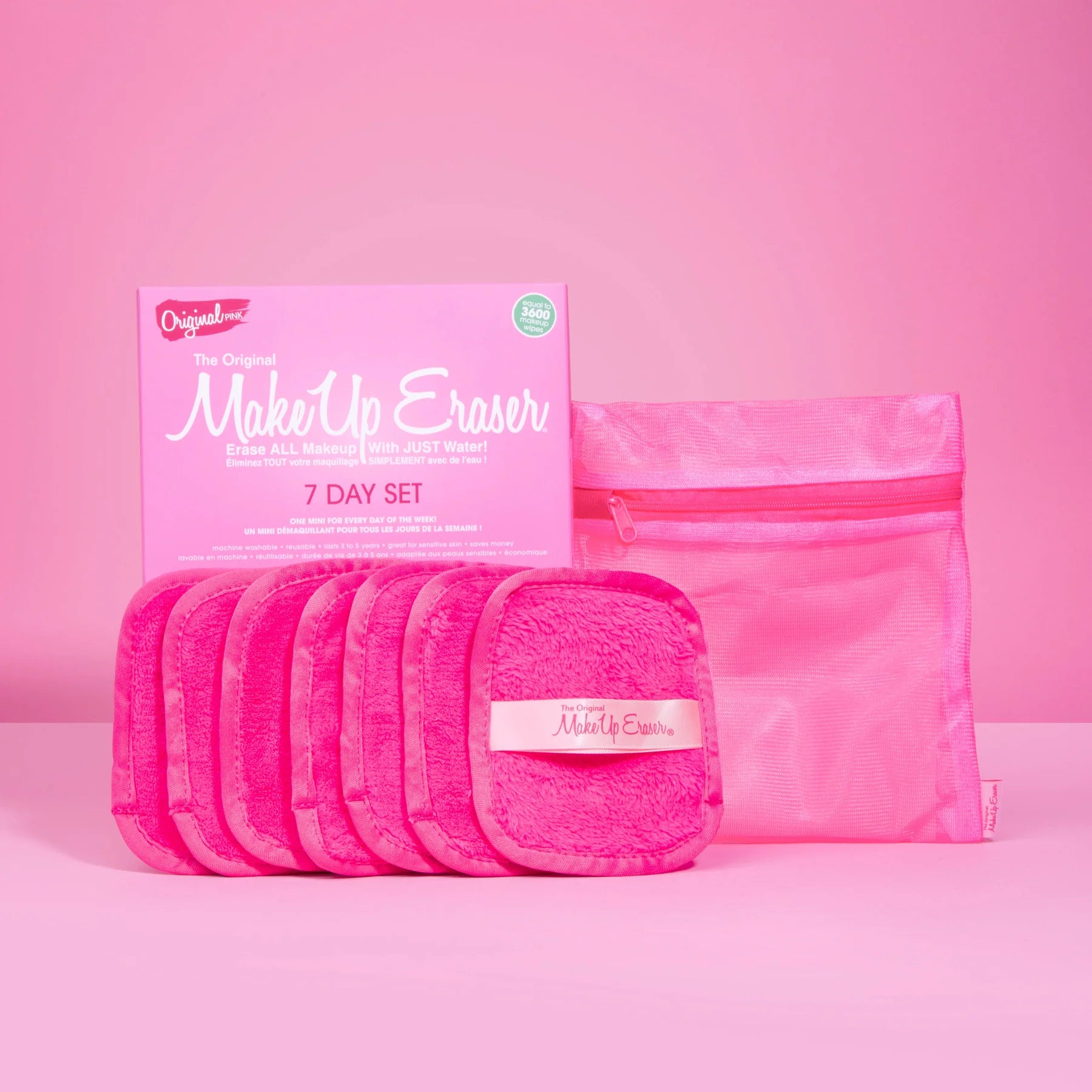 BORRADOR DE MAQUILLAJE Original Rosa Set de 7 Días (7 Piezas)