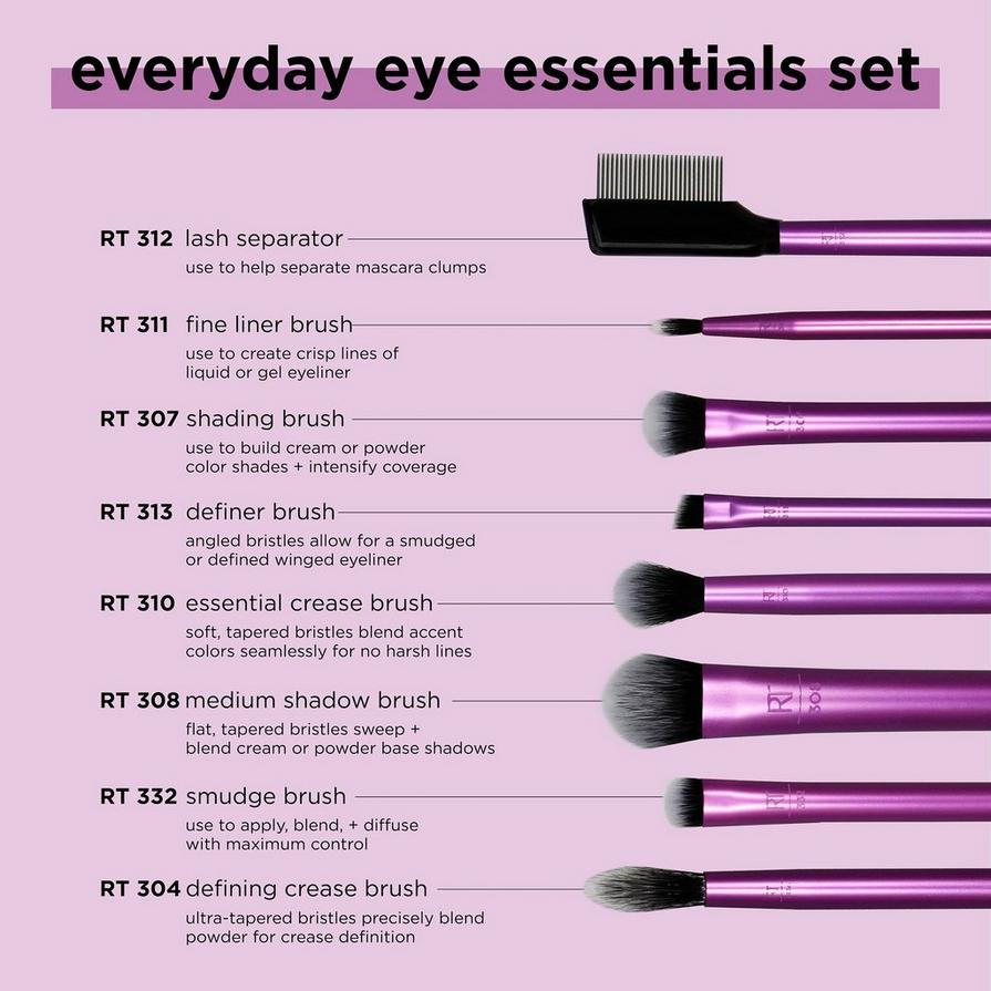 Kit de brochas de maquillaje esenciales para ojos de uso diario REAL TECHNIQUES
