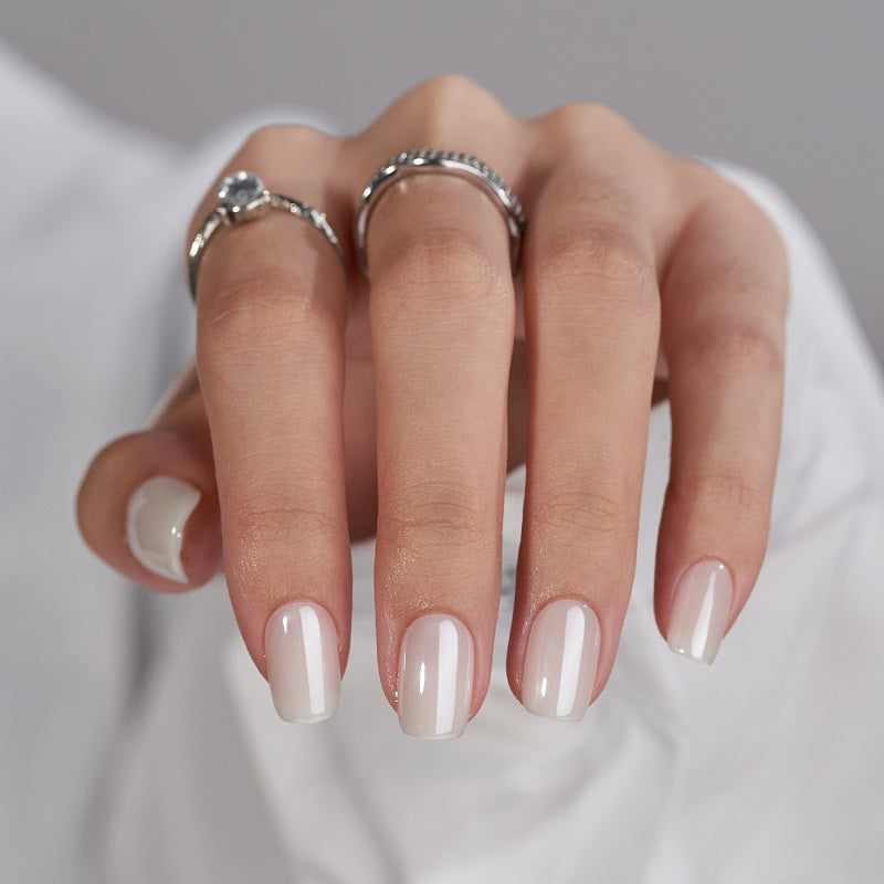 Classic Pearl White Short Square Nails - Press On Nails | Long Lasting & Reusable