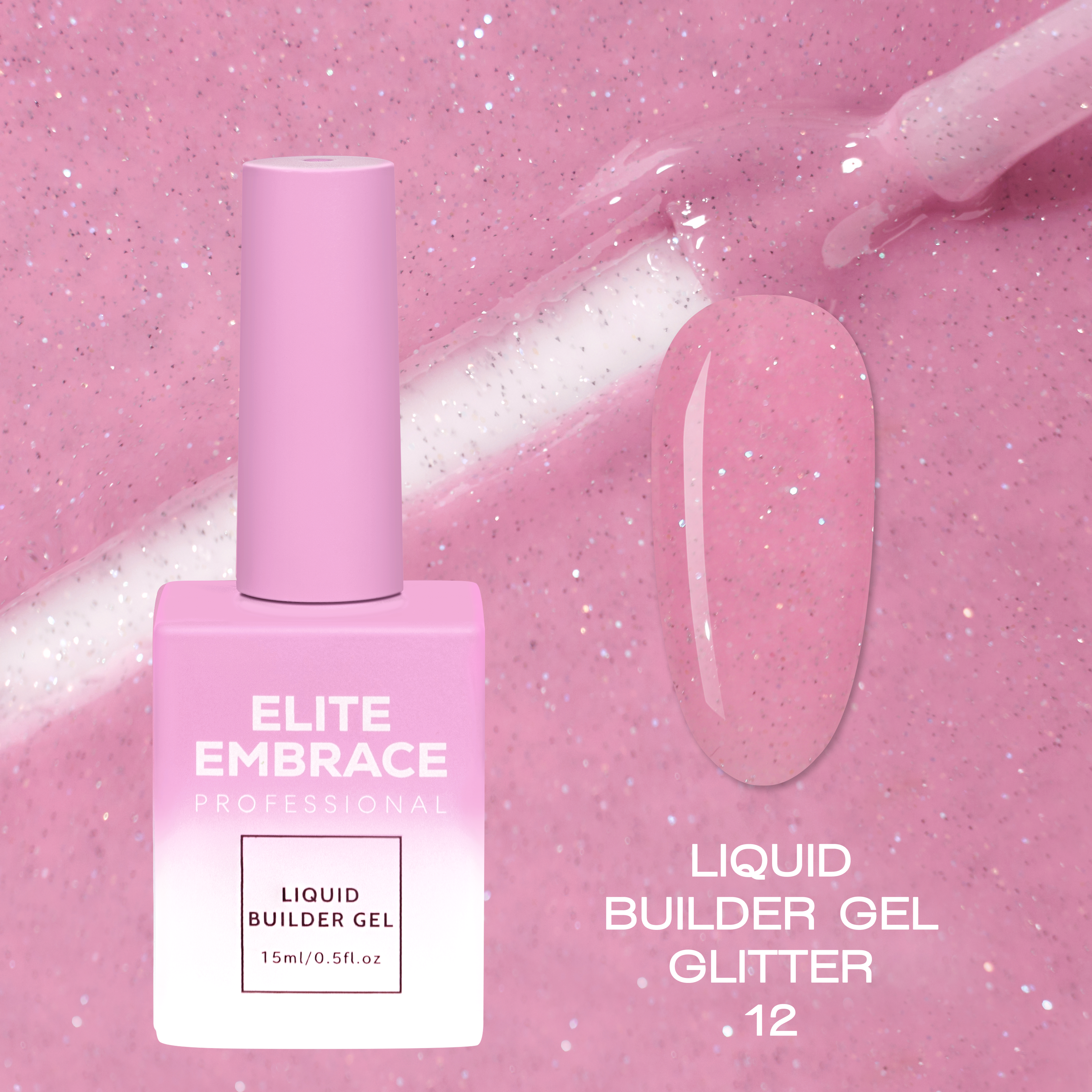 ELITE EMBRACE Professional Liquid Builder Gel Glitter 12 15ml ELBGG1215