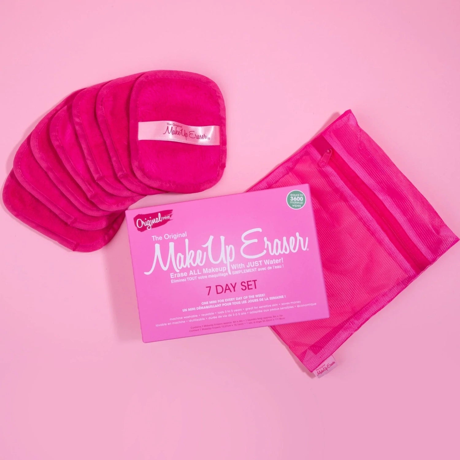 BORRADOR DE MAQUILLAJE Original Rosa Set de 7 Días (7 Piezas)