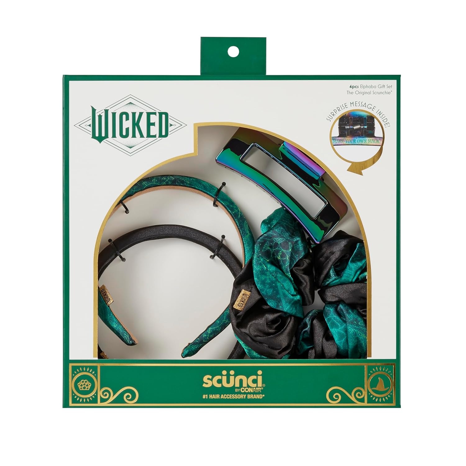 Set de regalo de accesorios para el cabello SCUNCI by Conair Wicked Elphaba (3 unidades)