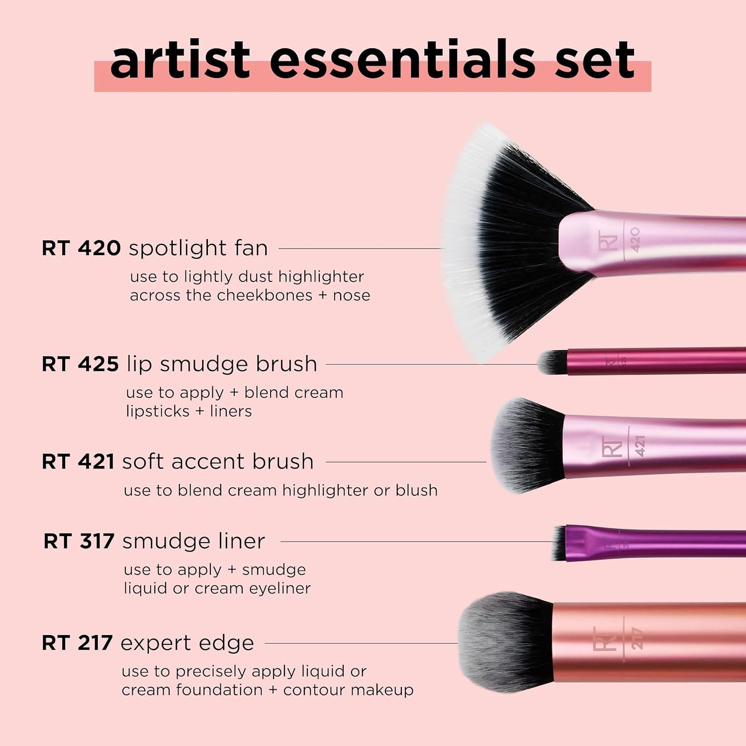 Set de brochas de maquillaje esenciales para artistas REAL TECHNIQUES