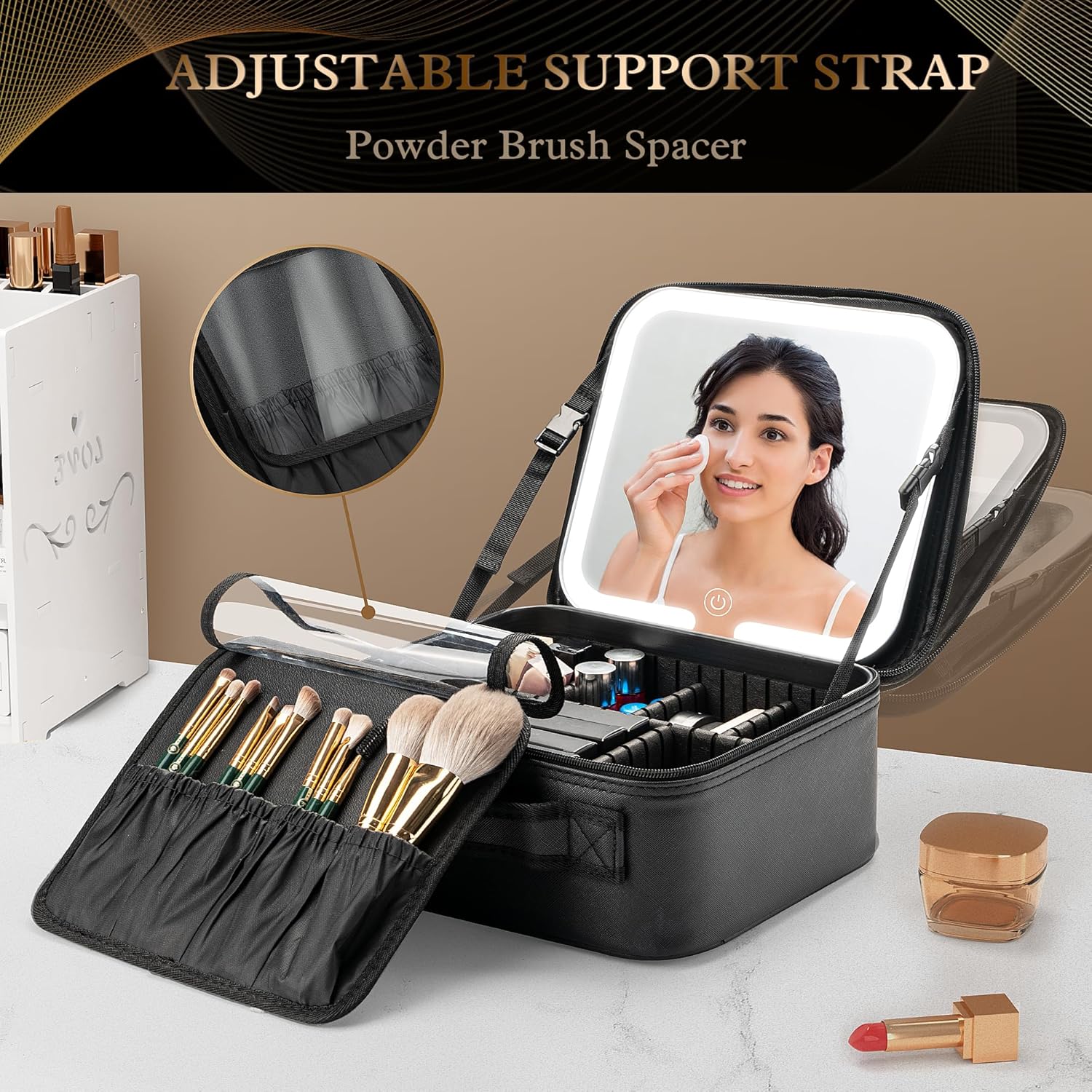 AISHIKEKE Makeup Bag with Led Mirror