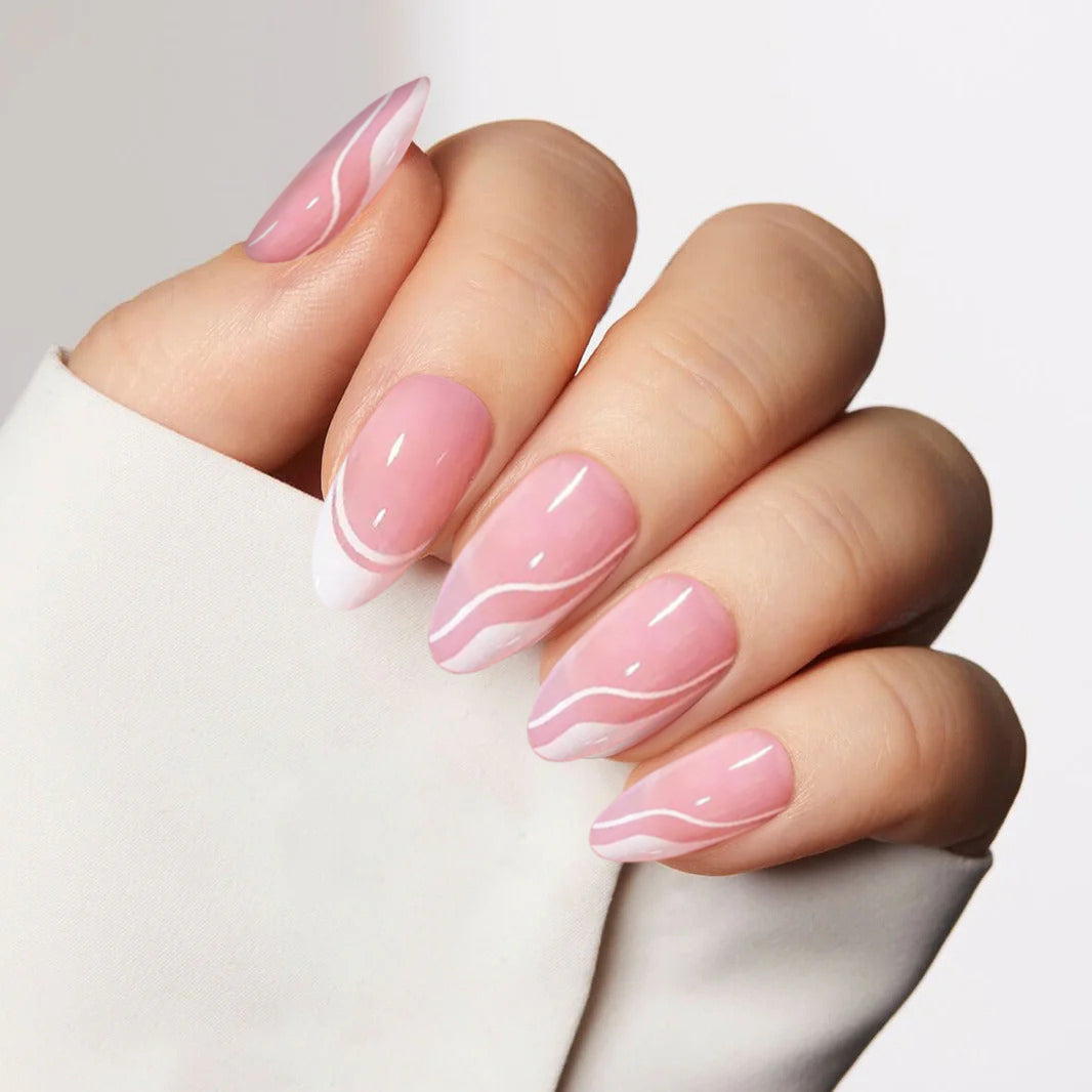 White Swirl Almond Nails - Press On Nails | Long Lasting & Reusable