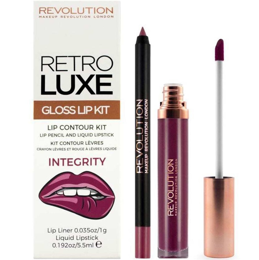 Kit de contorno de labios REVOLUTION Retro Luxe: lápiz y barra de labios (paquete económico)