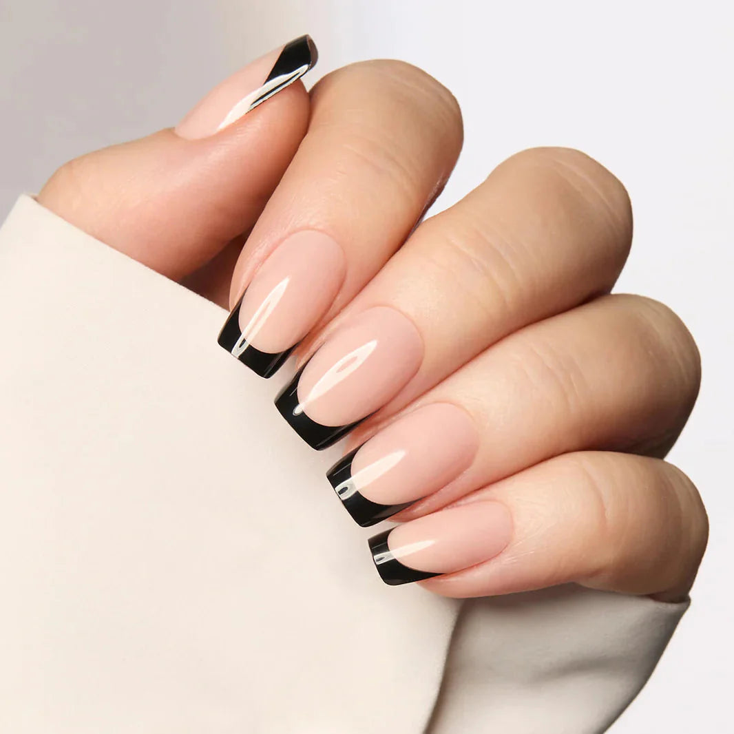 Classic Black French Square Nails - Press On Nails | Long Lasting & Reusable
