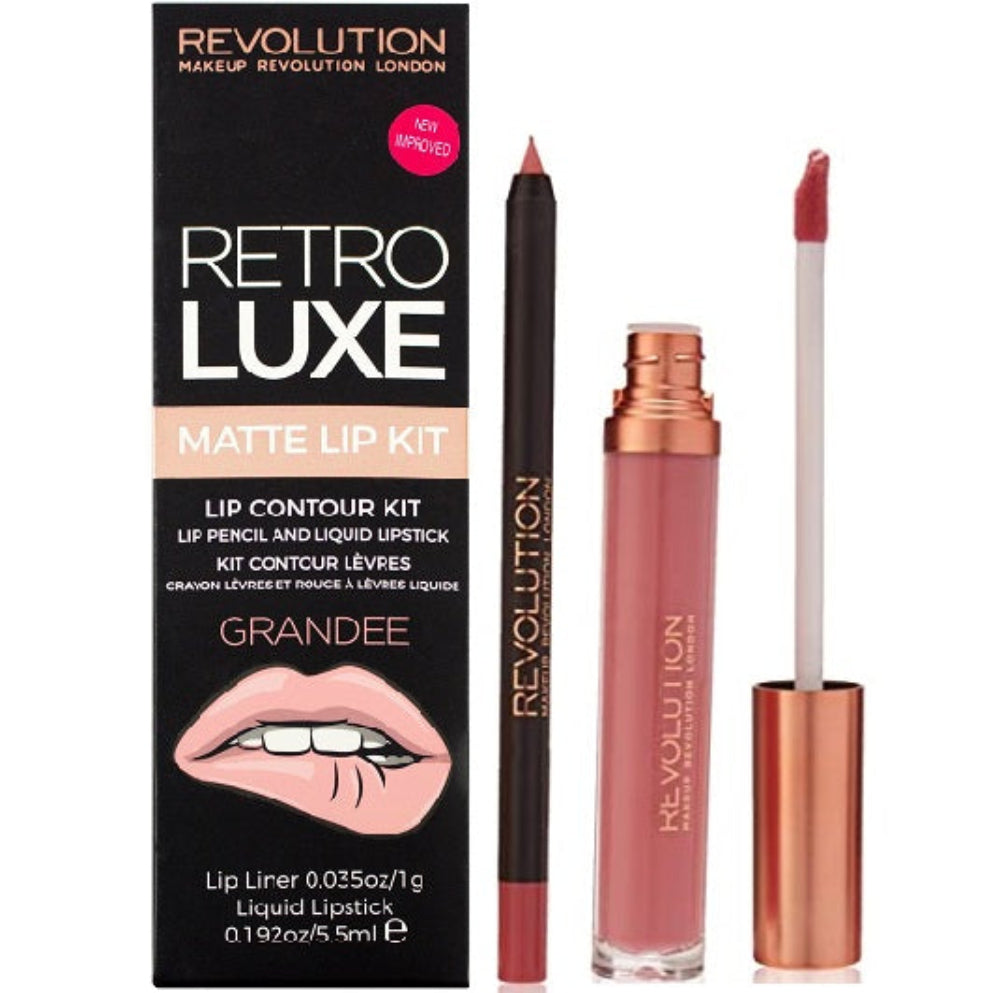Kit de contorno de labios REVOLUTION Retro Luxe: lápiz y barra de labios (paquete económico)