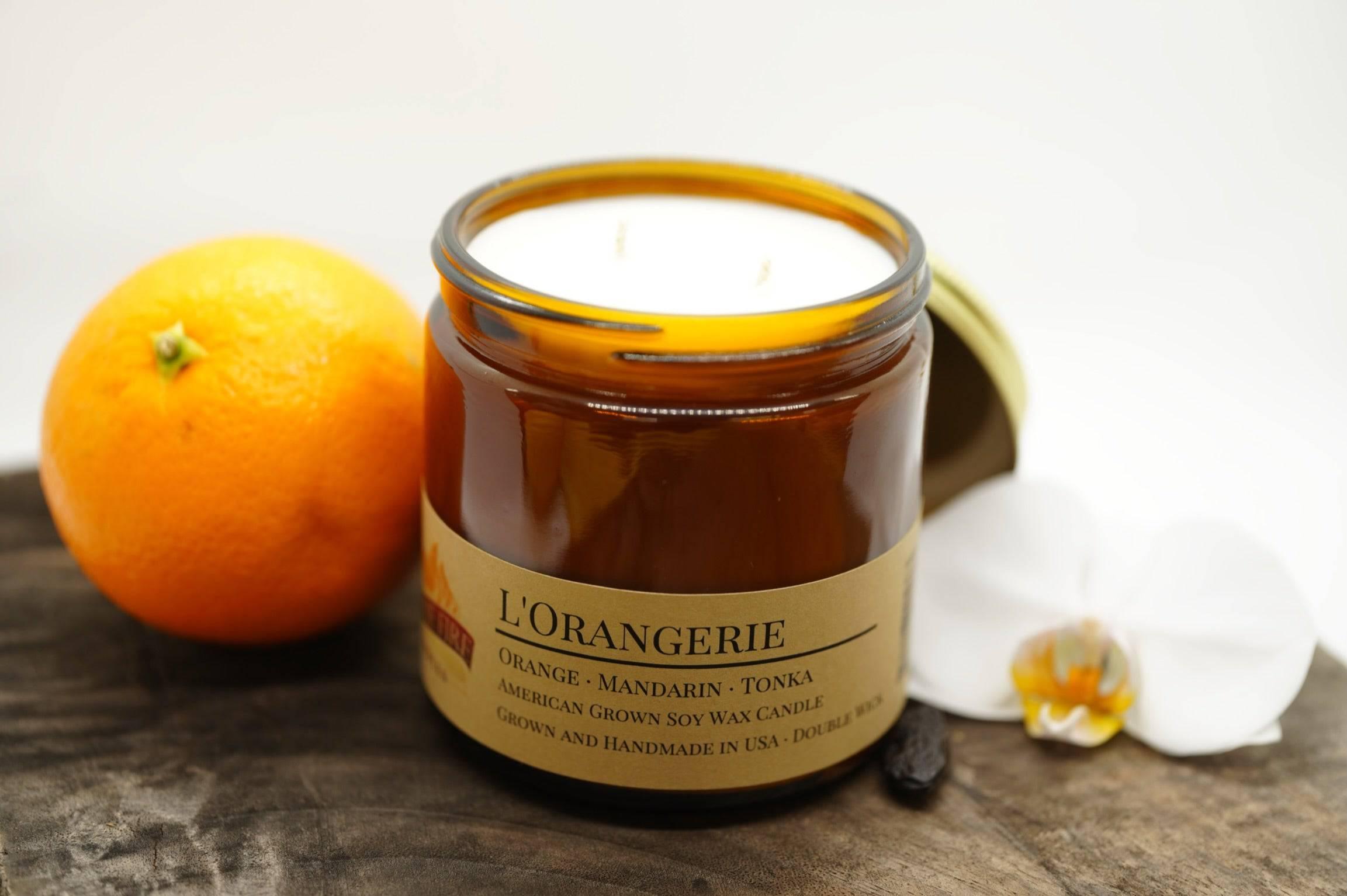 L'Orangerie Soy Wax Candle | 16 oz Double Wick Amber Apothecary Jar