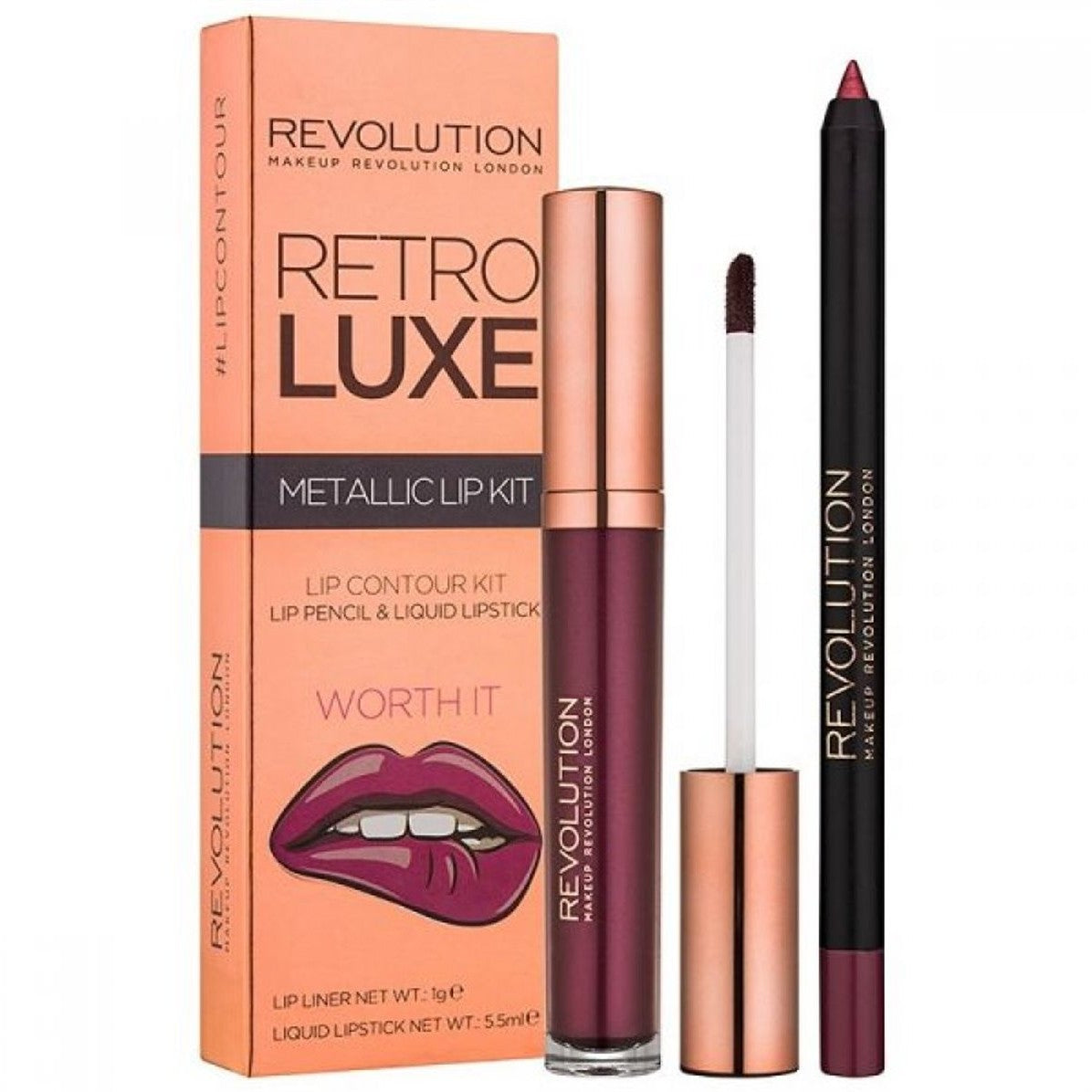 Kit de contorno de labios REVOLUTION Retro Luxe: lápiz y barra de labios (paquete económico)