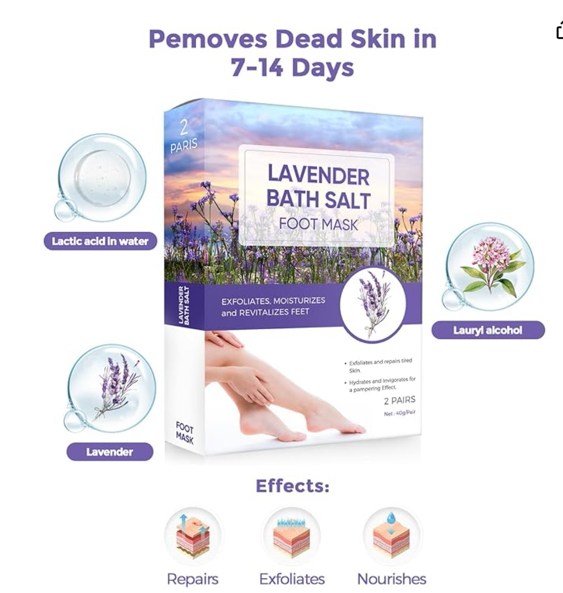 Mascarilla exfoliante para pies con sales de baño de lavanda