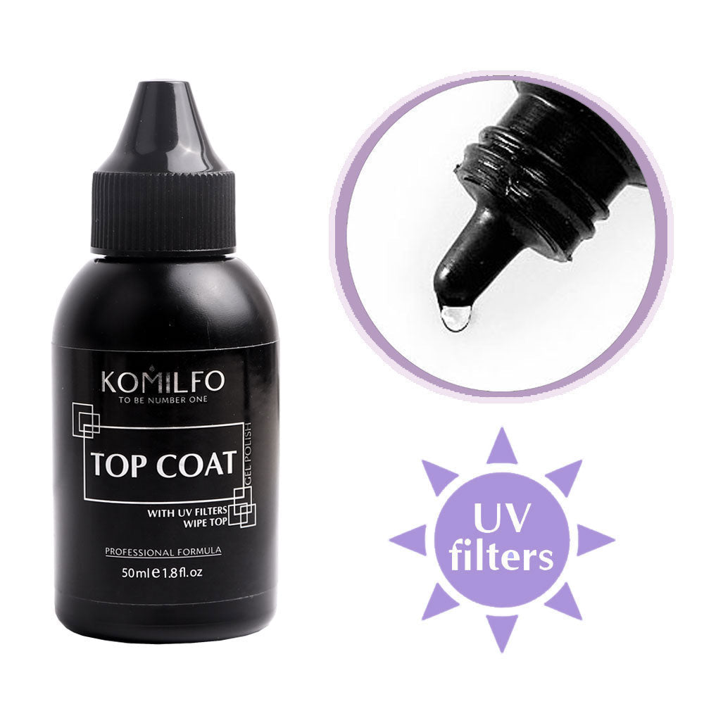 KOMILFO WIPE TOP – TOP FOR GEL POLISH WITH A STICKY LAYER, 50 ML (WITHOUT BRUSH) 145001