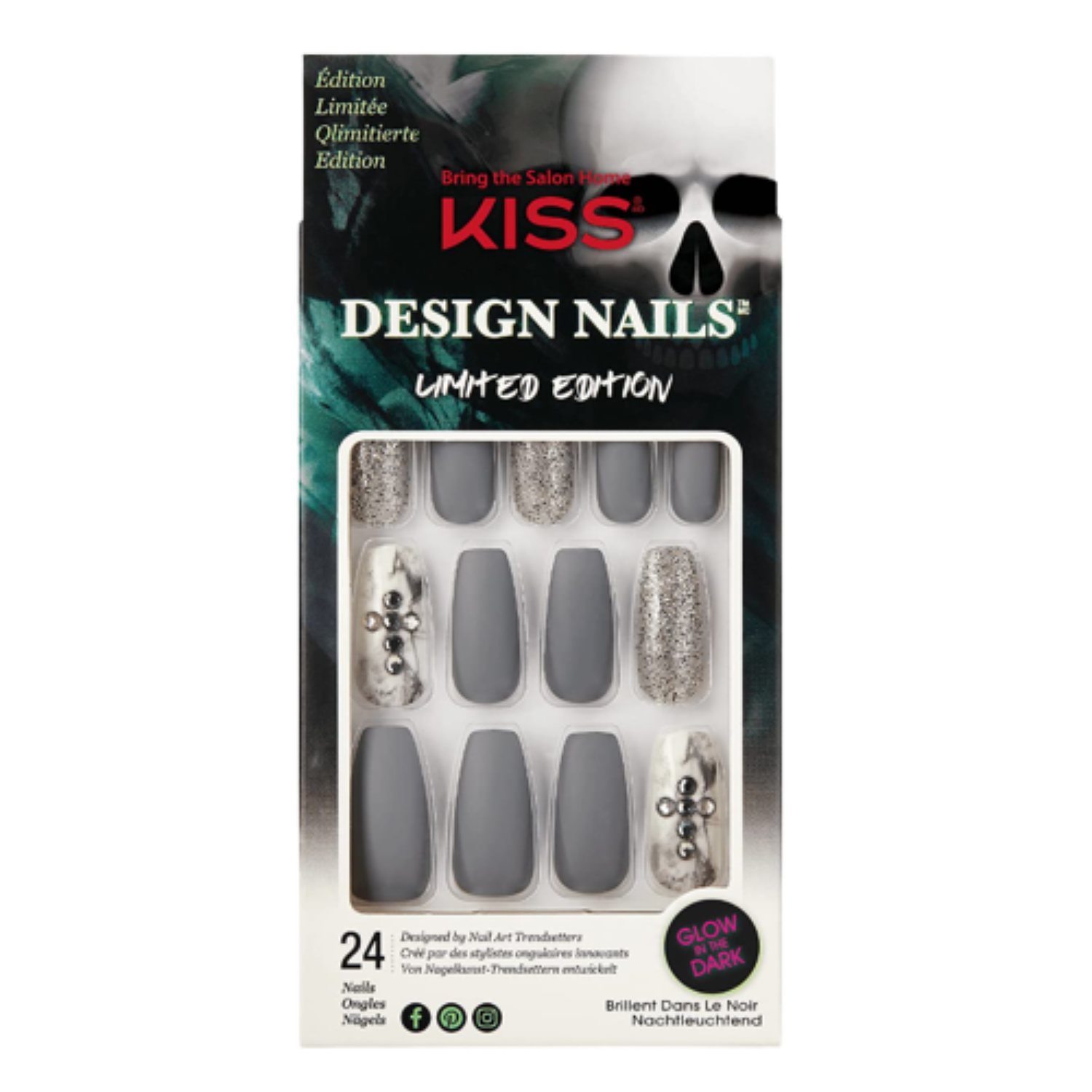 KISS Design 24 Glow In The Dark Fake Nails Halloween (Limited Edition)