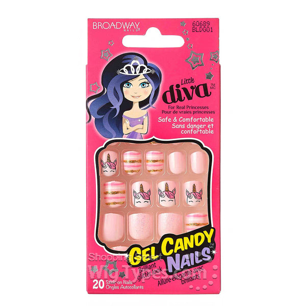 BROADWAY Little Diva 20 uñas de gel de caramelo