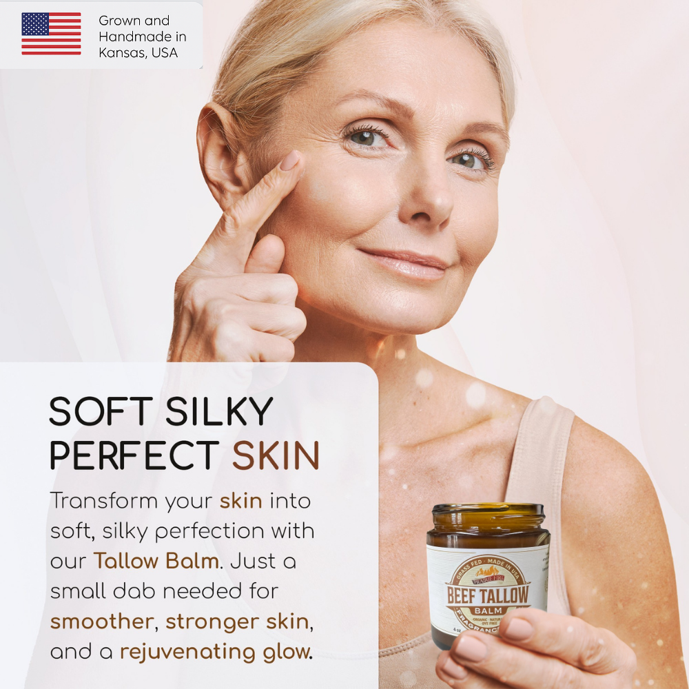 Grass Fed Beef Tallow Balm - 8 oz - Made in USA - Organic Grass Fed and Finished - Moisturizing Skin Care