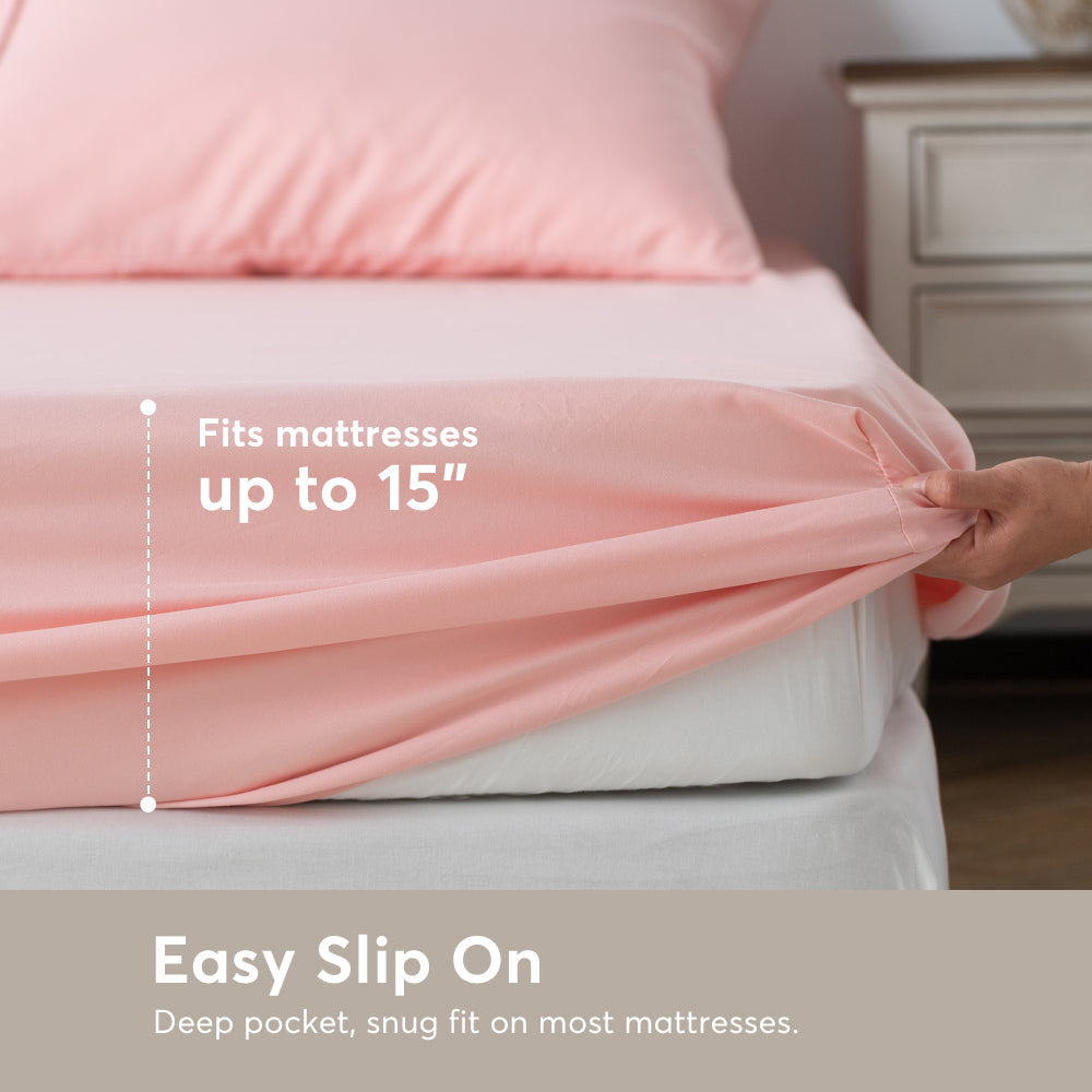 Kasentex All Season Deep Pocket Fitted Sheet Set with Pillowcases, Room Decor, Graduation Gifts