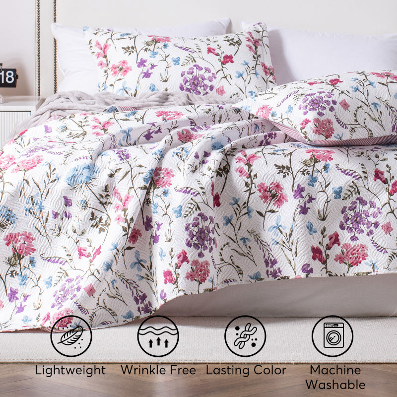 Kasentex Floral Quilt Set - Lightweight & Reversible - Cozy & Stylish Bedding - Machine Washable, Room Decor, Graduation Gifts