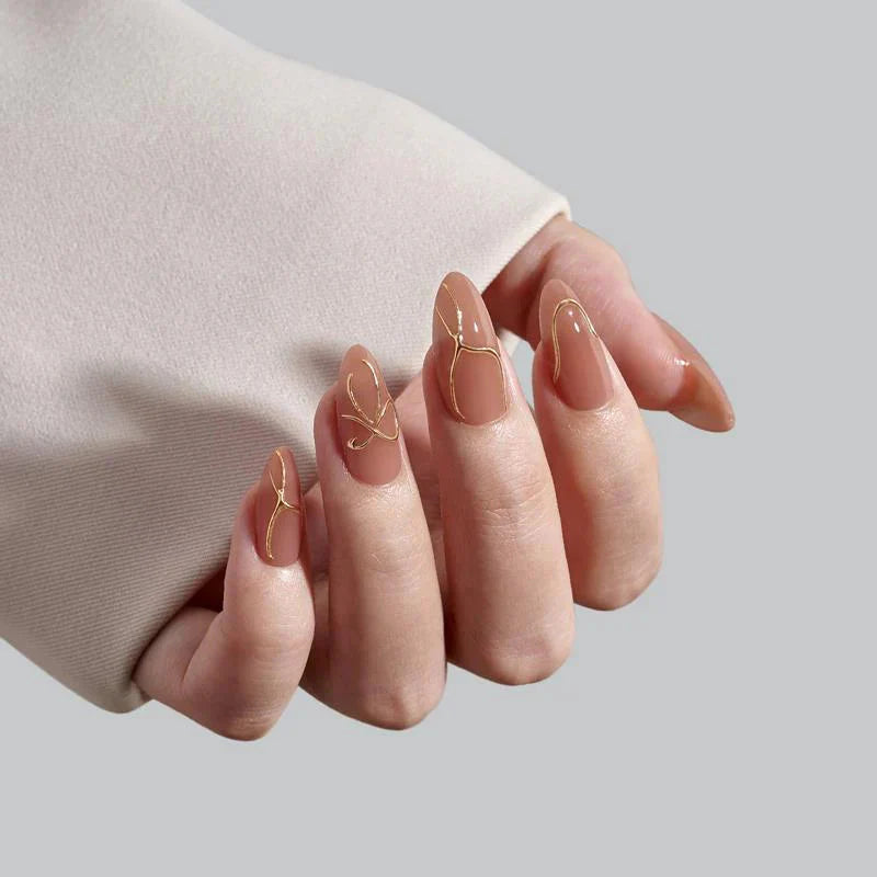 Radiant Gold Almond Nails - Press on Nails | Long Lasting & Reusable