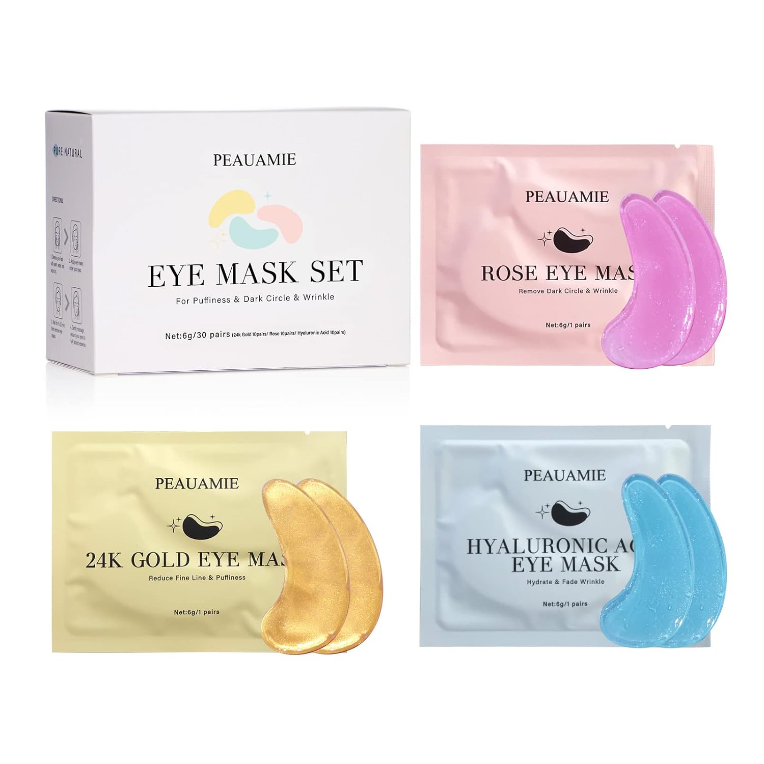 PEAUAMIE Puffiness & Dark Circle & Wrinkle Eye Mask Set - 30 Pairs