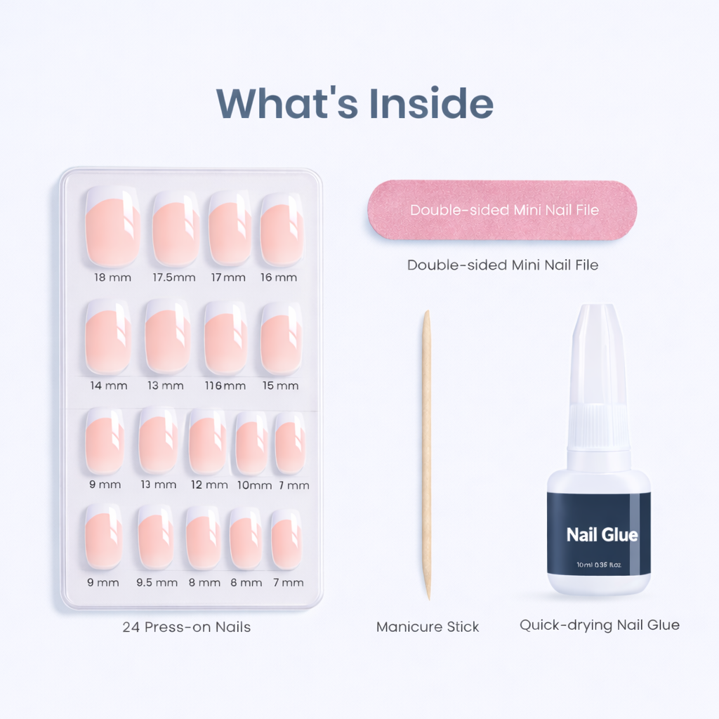 Salon-Style French Tip Press-On Nails - Coffin #031