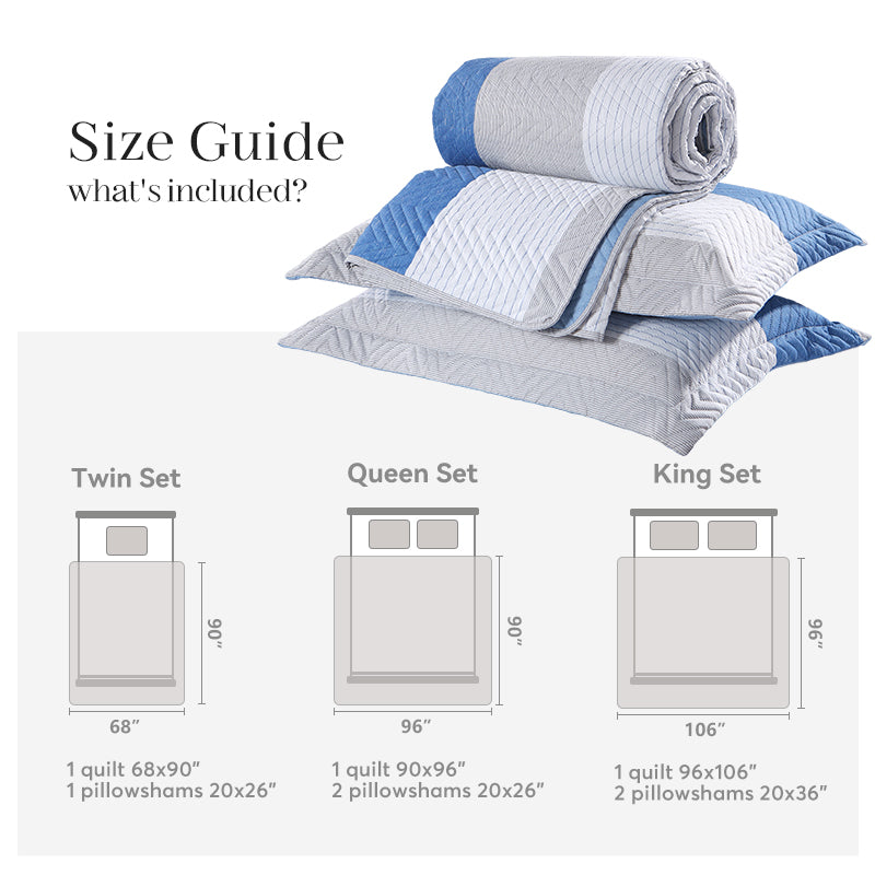 Kasentex Lightweight Reversible Stripe Quilt Set Bedding- Sky Blue and Ivory White, Room Decor, Graduation Gifts, Father's Day Gift