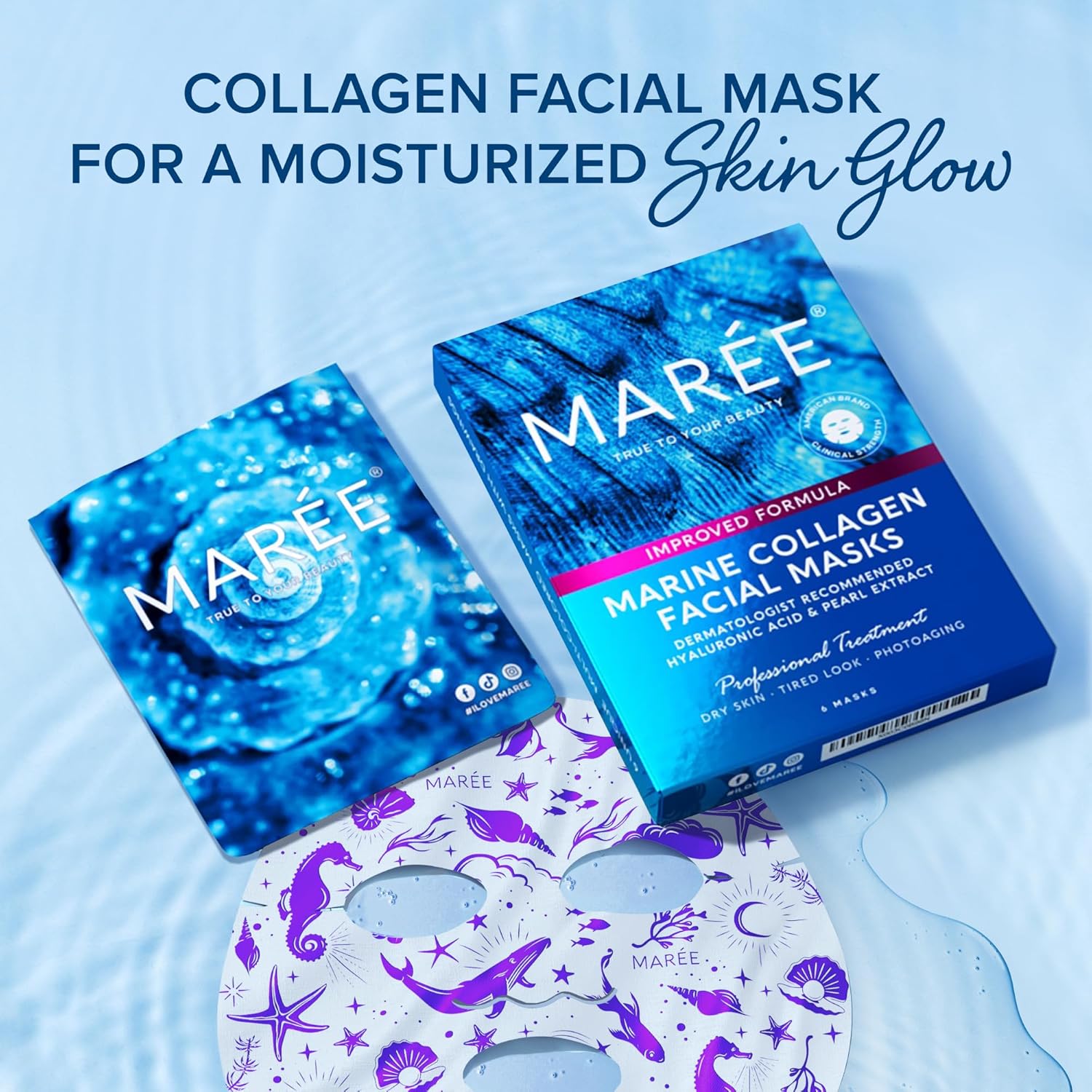 MAREE Collagen Facial Mask with Hyaluronic Acid - 6 Mask