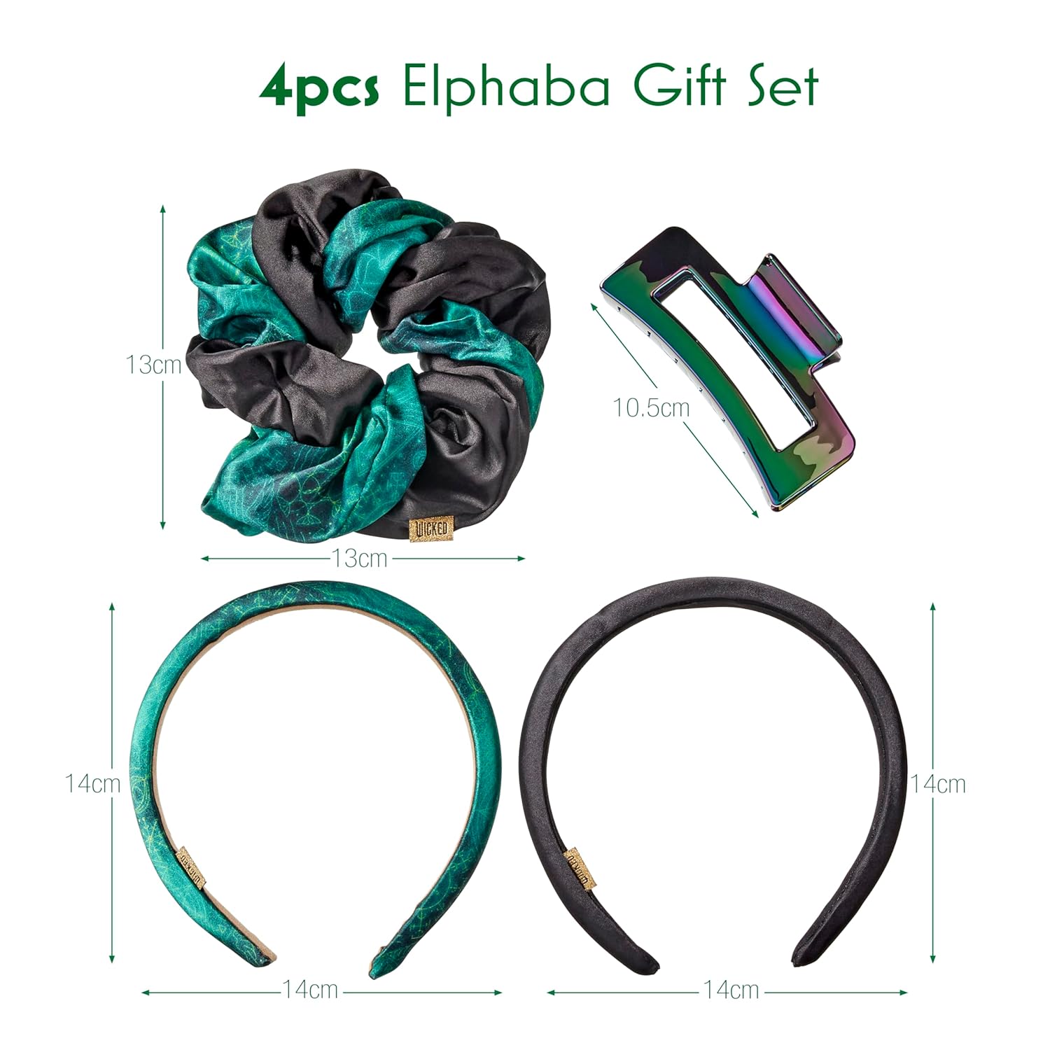 Set de regalo de accesorios para el cabello SCUNCI by Conair Wicked Elphaba (3 unidades) 