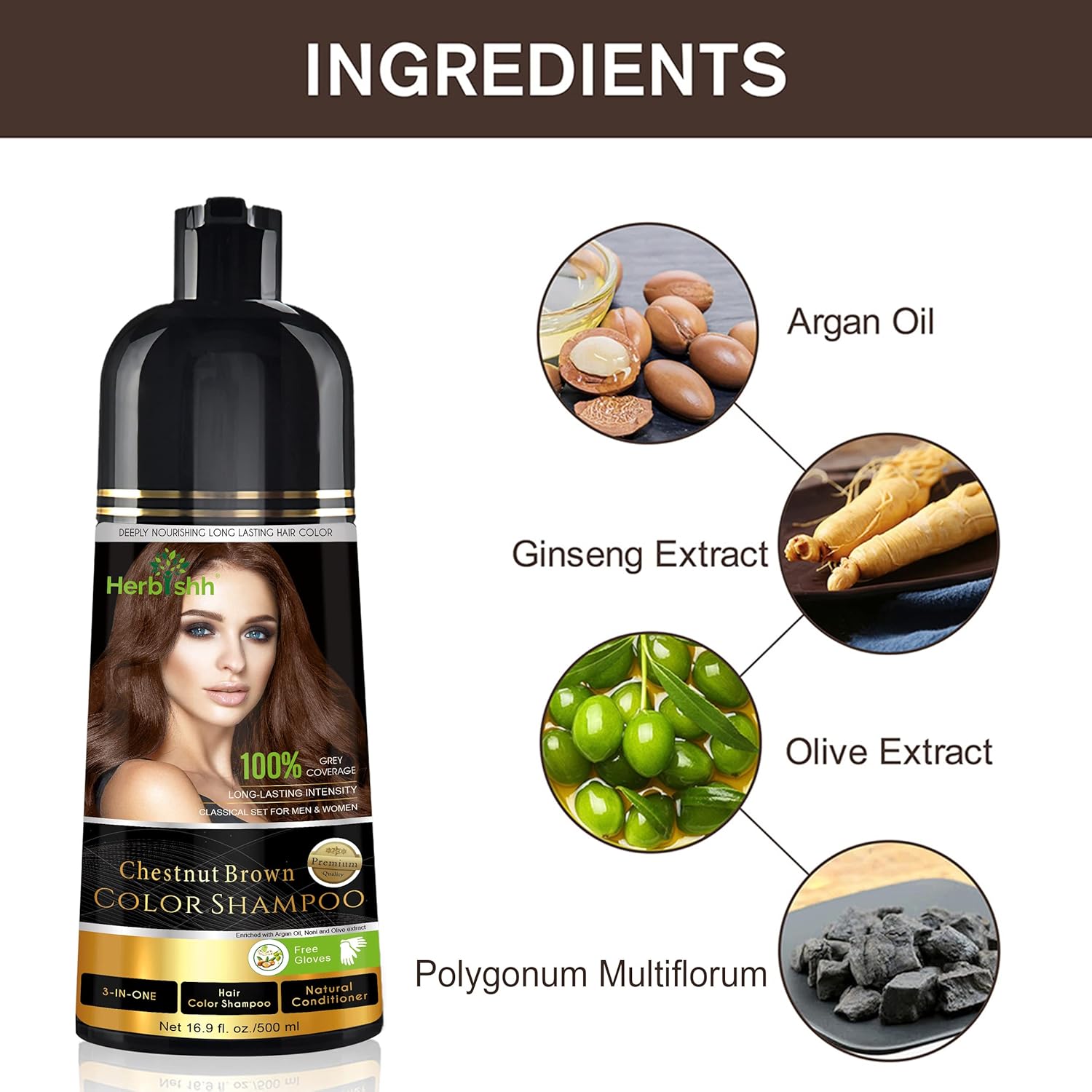 HERBISHH 3-in-1 Hair Color Shampoo for Gray Hair