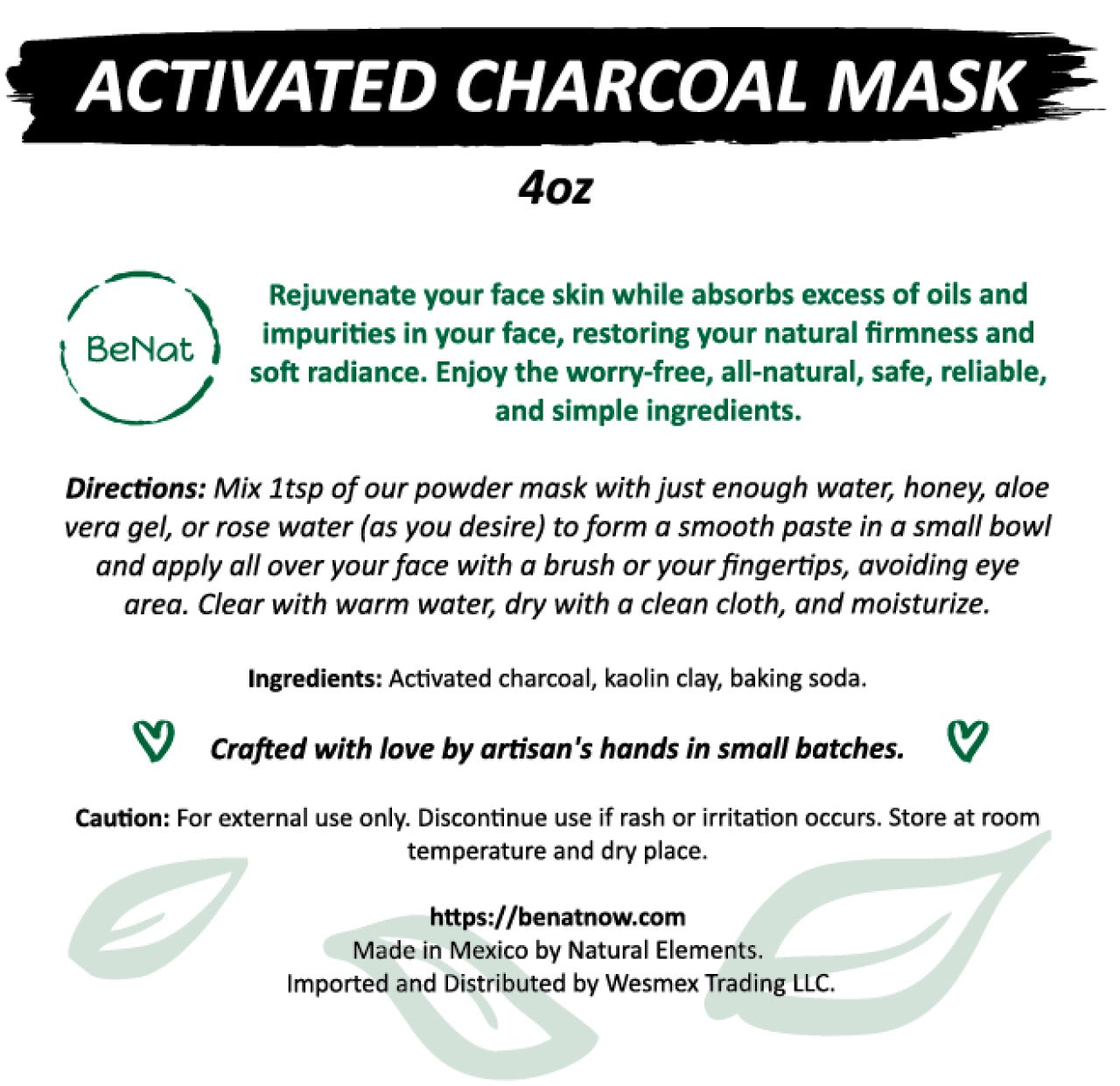 BENAT Activated Charcoal Mask