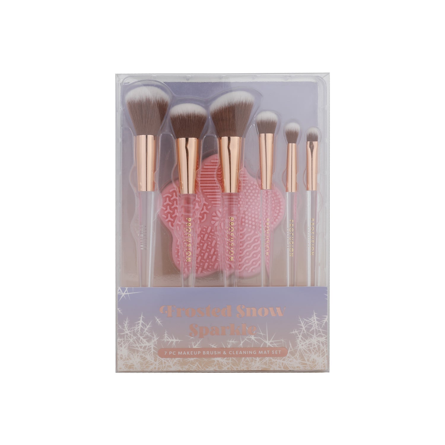 PROFUSION Frosted Snow Sparkle | 7 PC Makeup Brush & Cleaning Mat Set