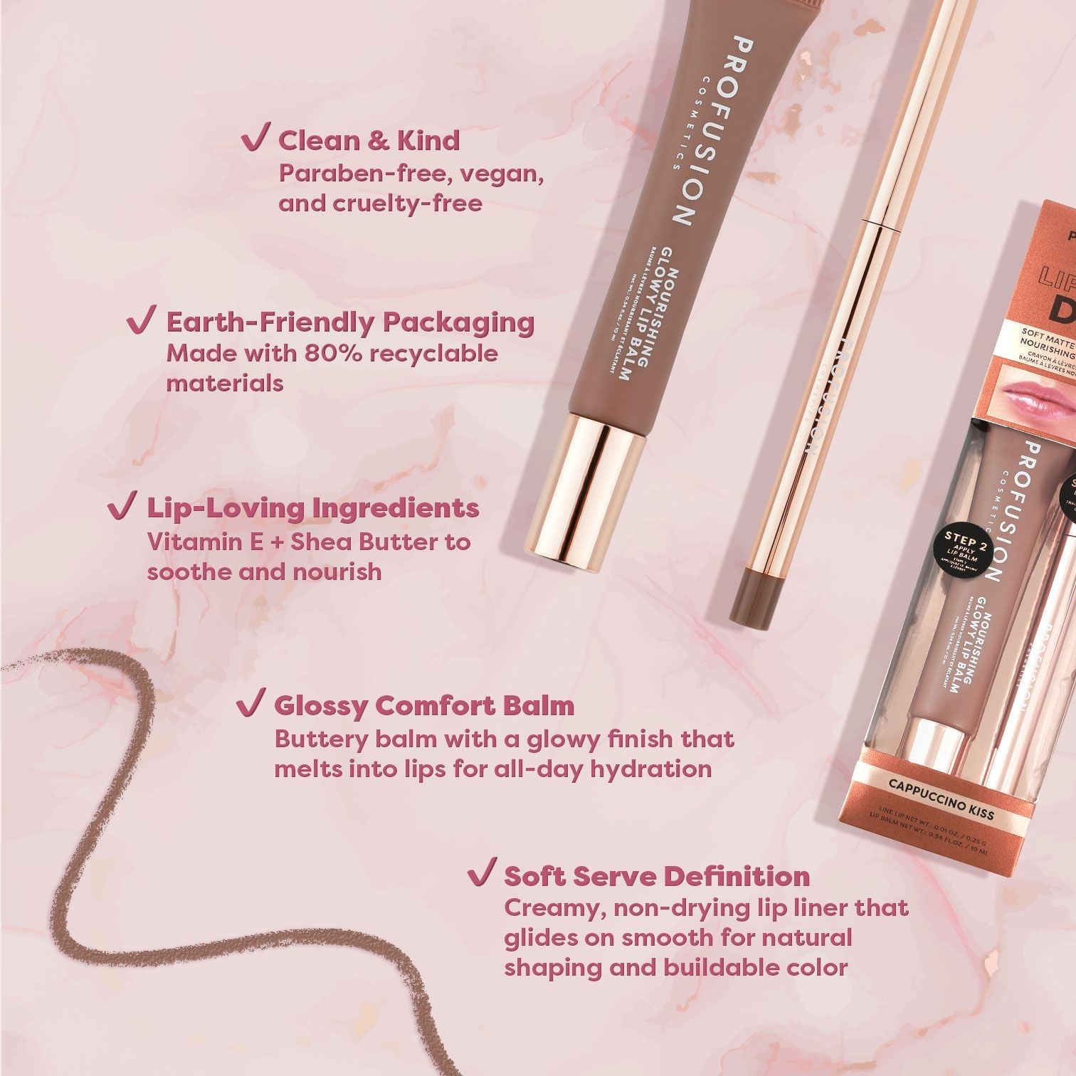 PROFUSION Lip Treat Duo Soft Matte Creamy Lip Liner & Nourishing Glowy Lip Balm