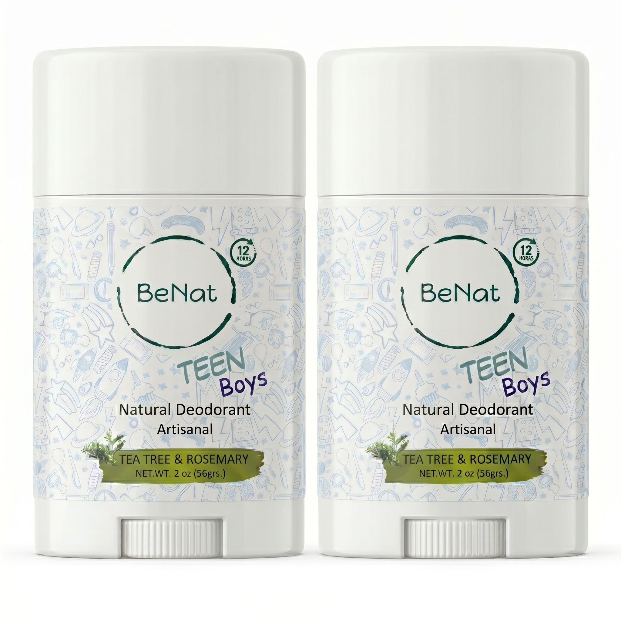 BENAT 2-Pack all-Natural Deodorants for Kids & Teens