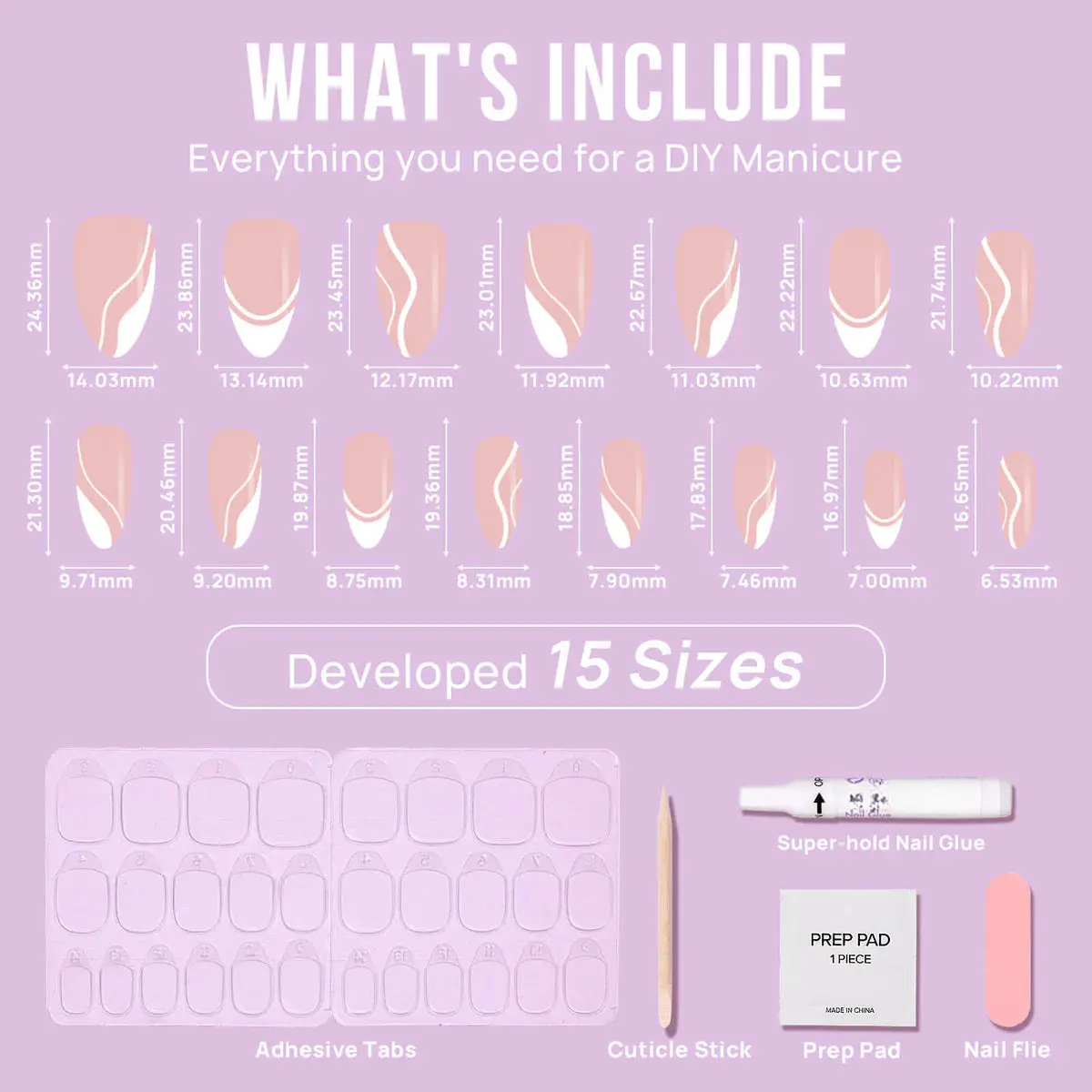 White Swirl Almond Nails - Press On Nails | Long Lasting & Reusable