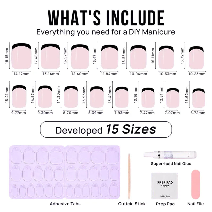 Classic Black French Square Nails - Press On Nails | Long Lasting & Reusable