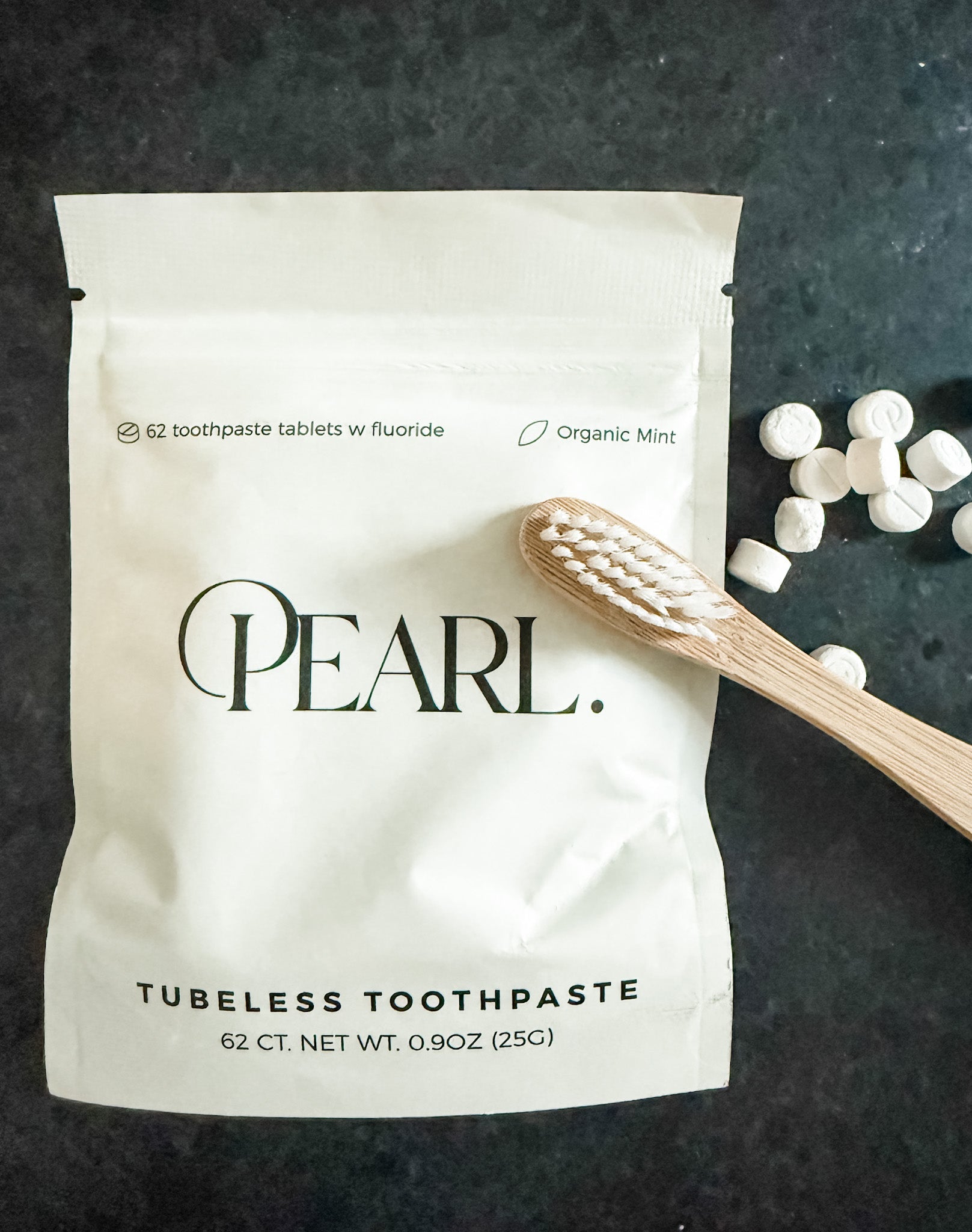 Starter Kit: The Pearl Jar - White Sea Glass & Fluoride Mint Toothpaste Tablets | 62 Tablets | Refill Pouch