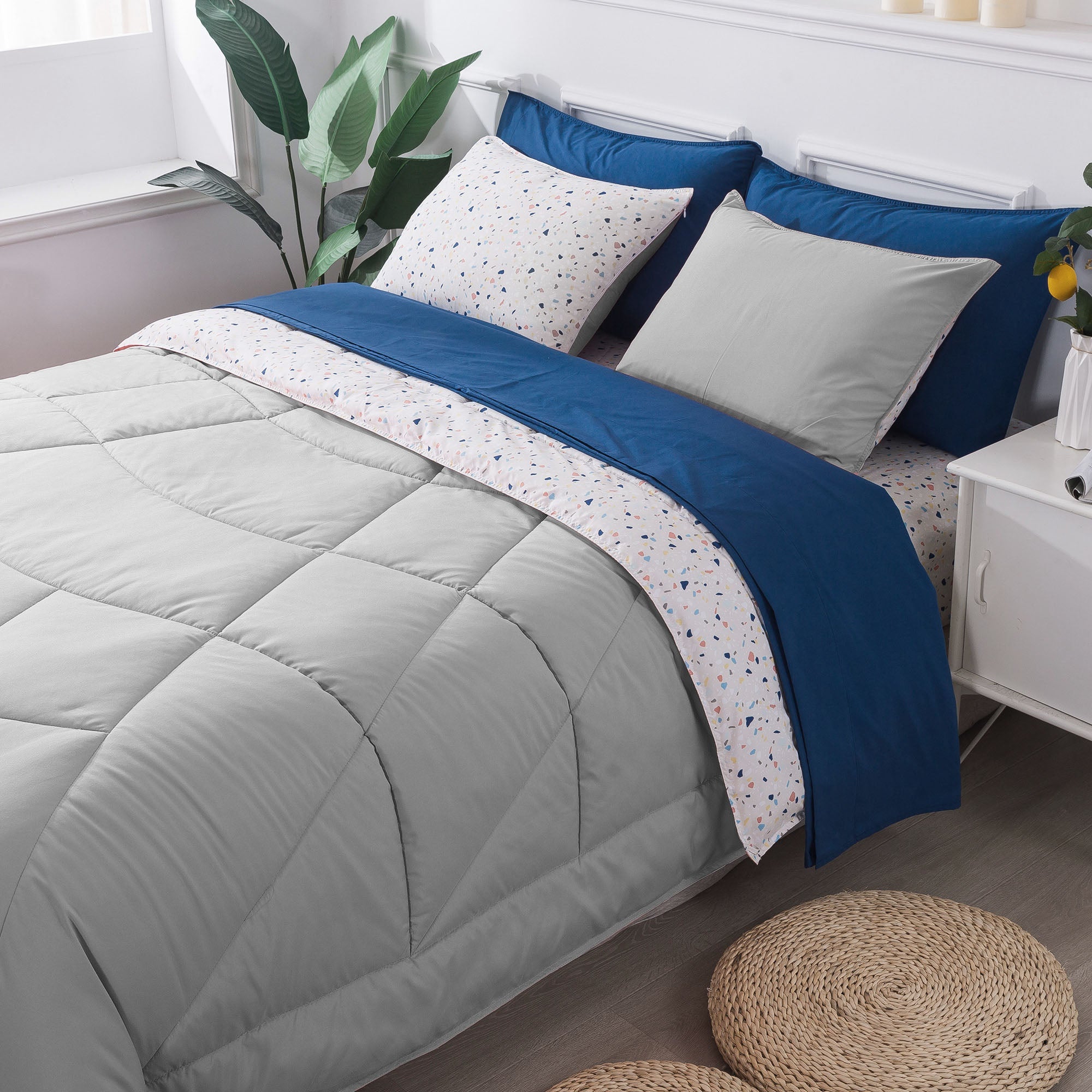 Kasentex Reversible 5 and 7 Piece Ultra Soft Cozy Bed Comforter Sets, Room Decor