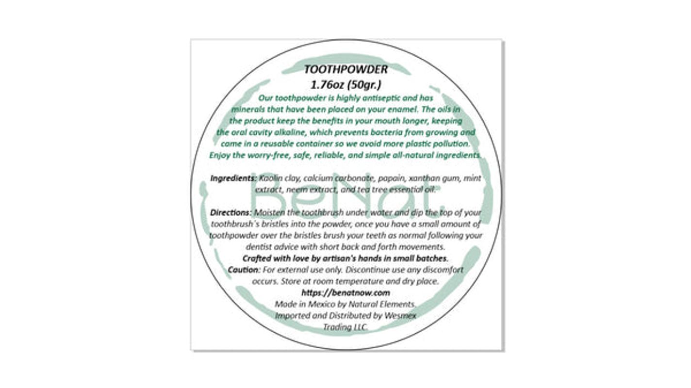 BENAT All-Natural Tooth Powder. Eco-Friendly.