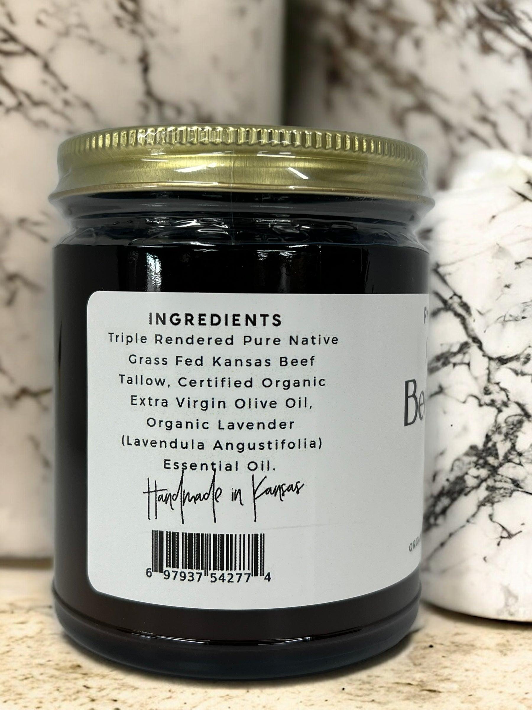 Grass Fed Beef Tallow Balm - 8 oz - Made in USA - Organic Grass Fed and Finished - Moisturizing Skin Care