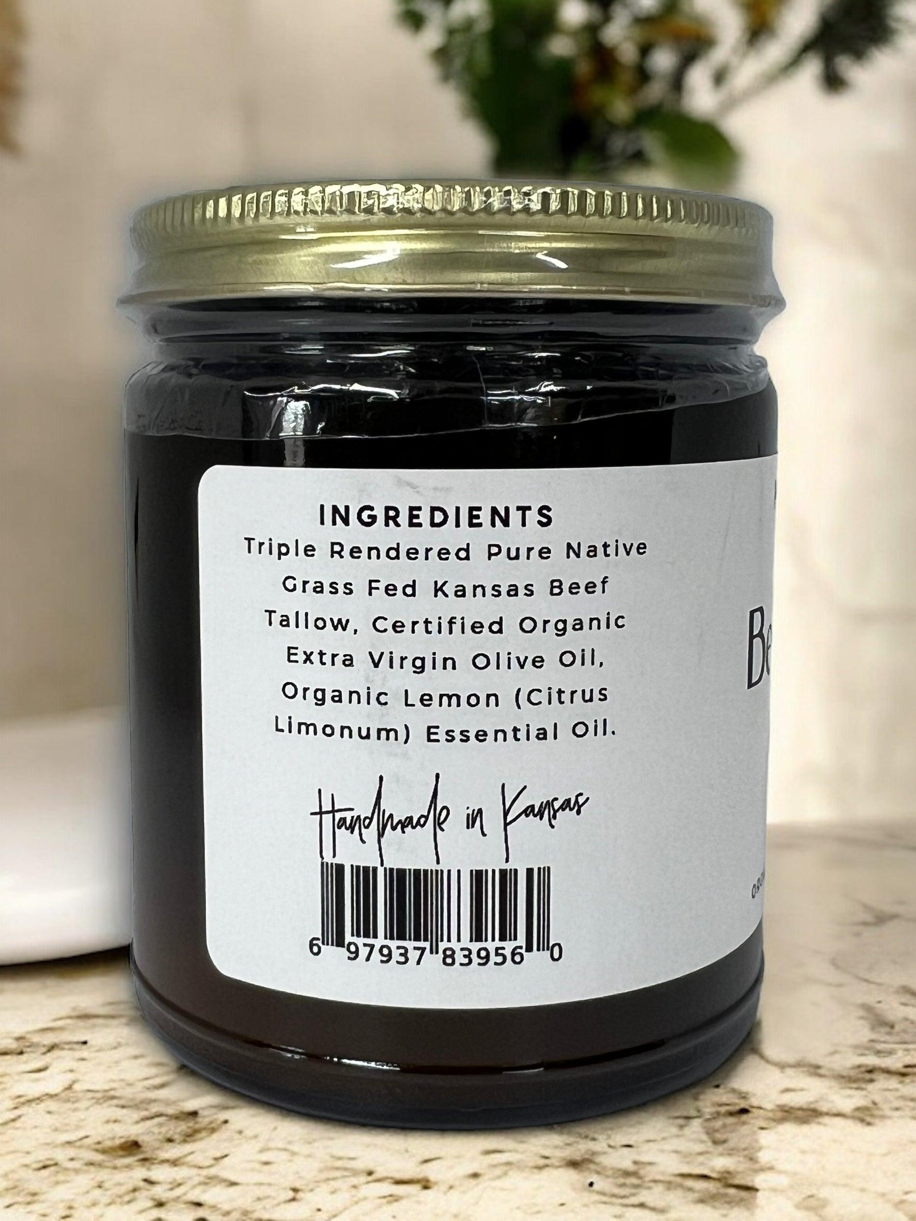 Grass Fed Beef Tallow Balm - 8 oz - Made in USA - Organic Grass Fed and Finished - Moisturizing Skin Care