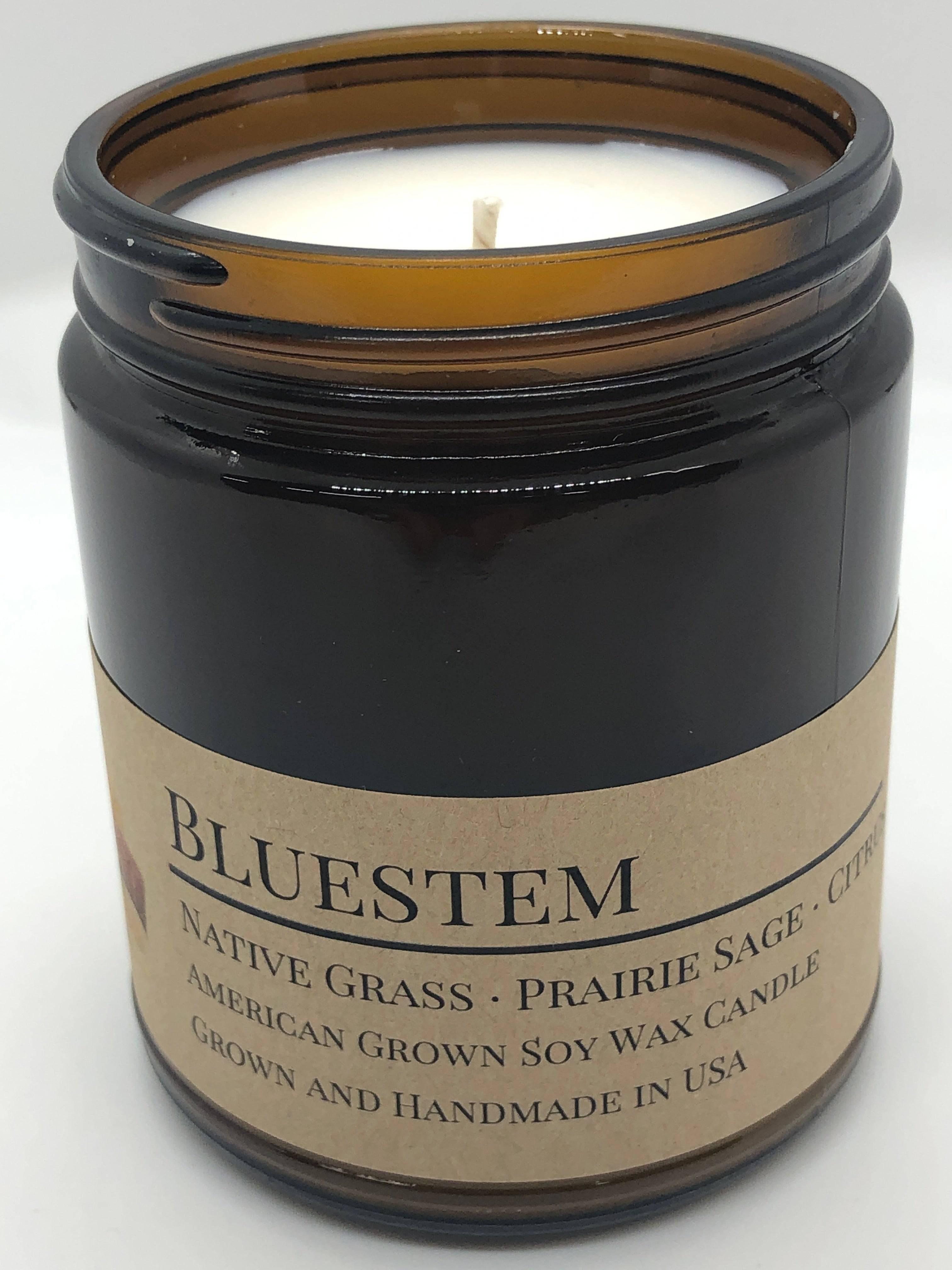Bluestem Soy Wax Candle | 9 oz Amber Apothecary Jar