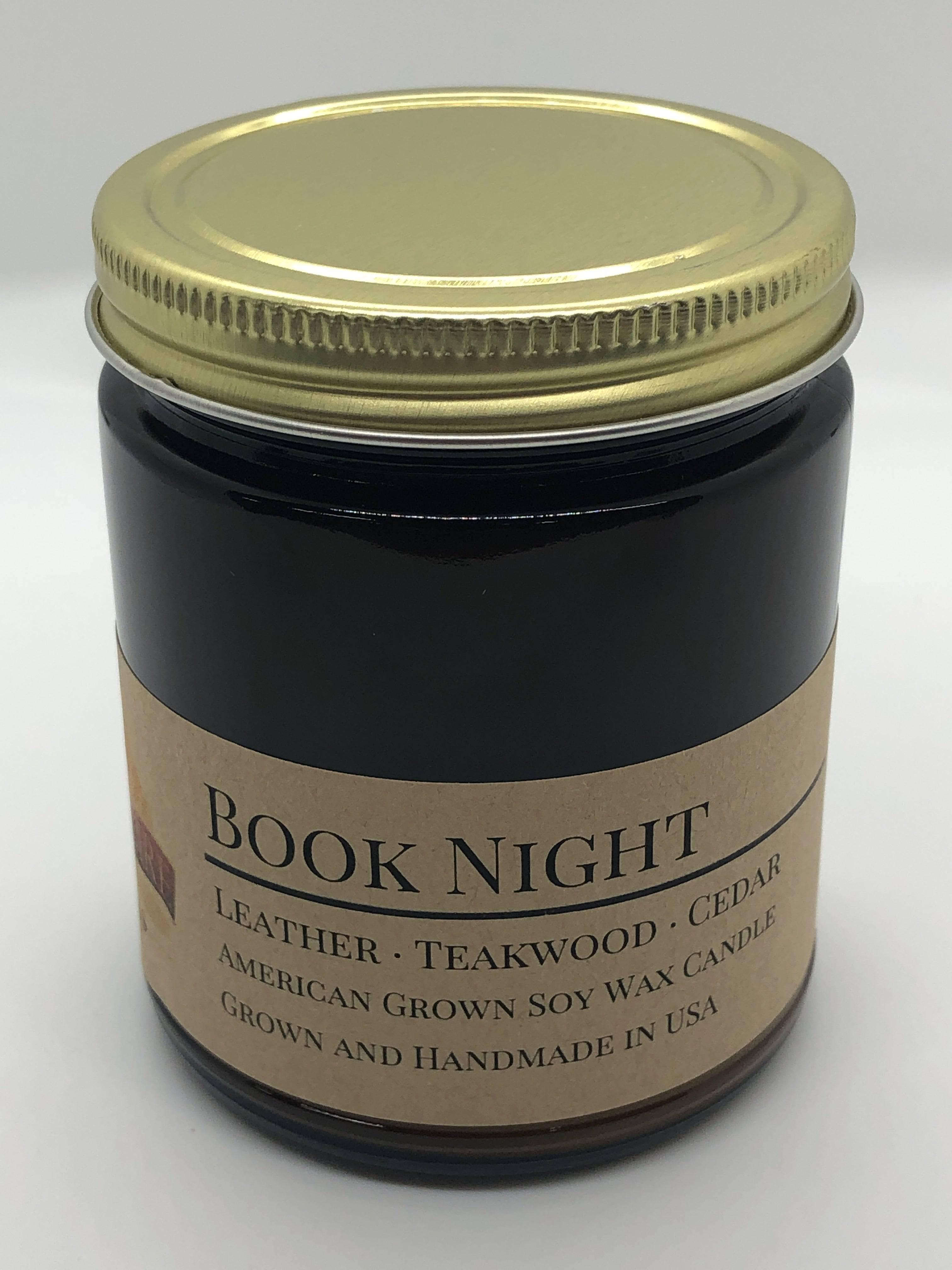 Book Night Soy Wax Candle | 9 oz Amber Apothecary Jar