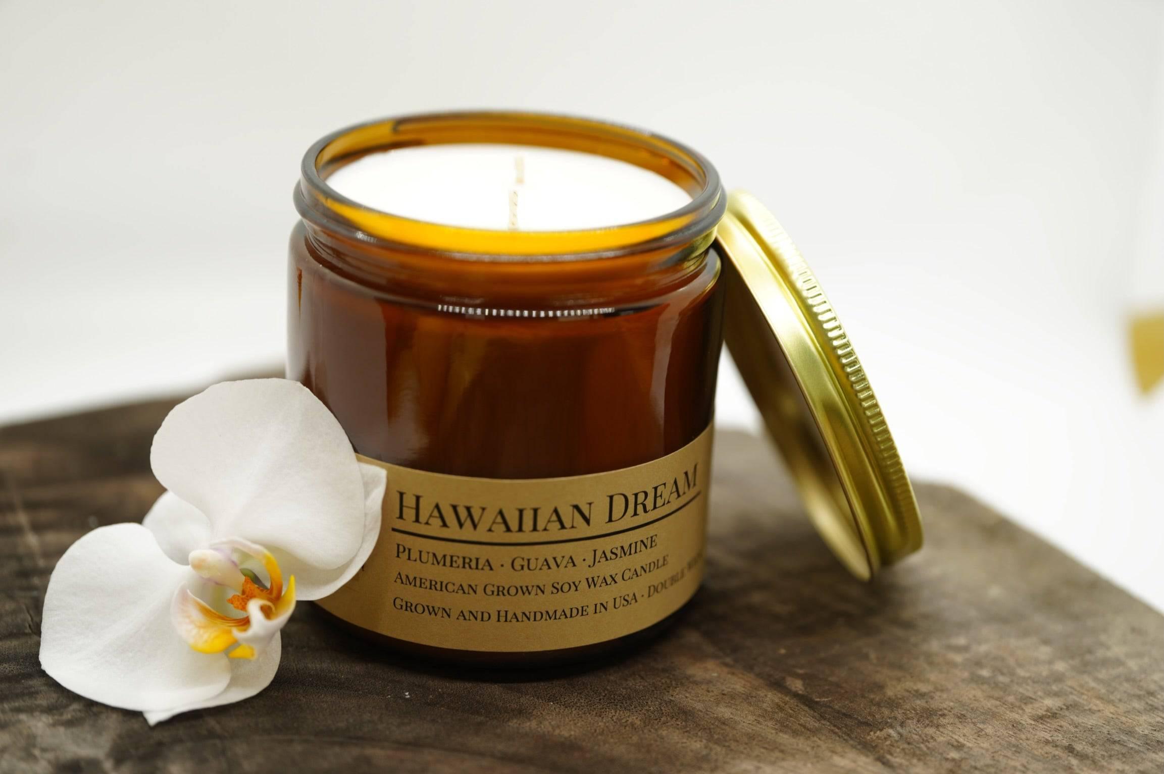 Hawaiian Dream Soy Wax Candle | 16 oz Double Wick Amber Apothecary Jar