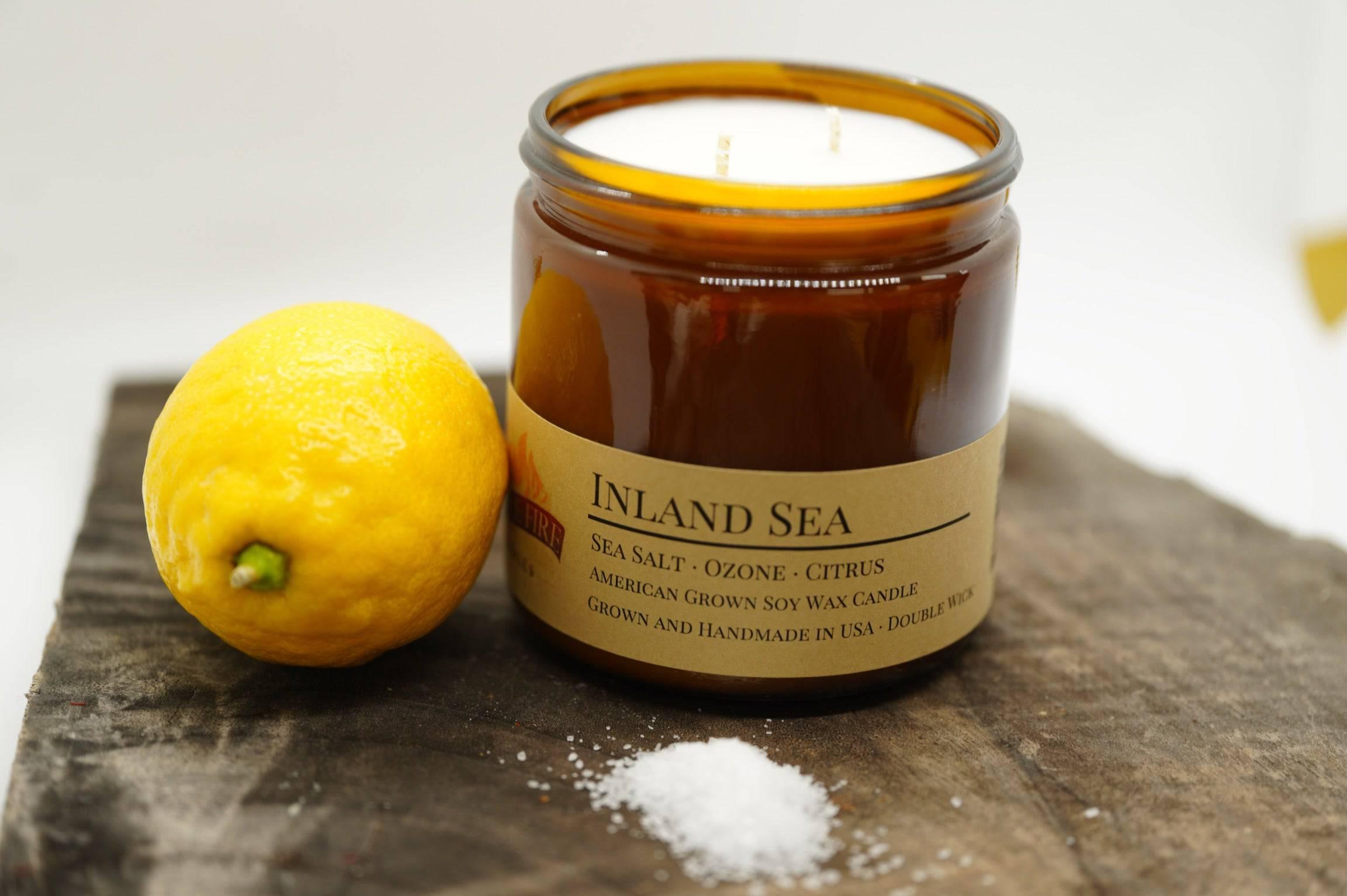 Inland Sea Soy Wax Candle | 16 oz Double Wick Amber Apothecary Jar