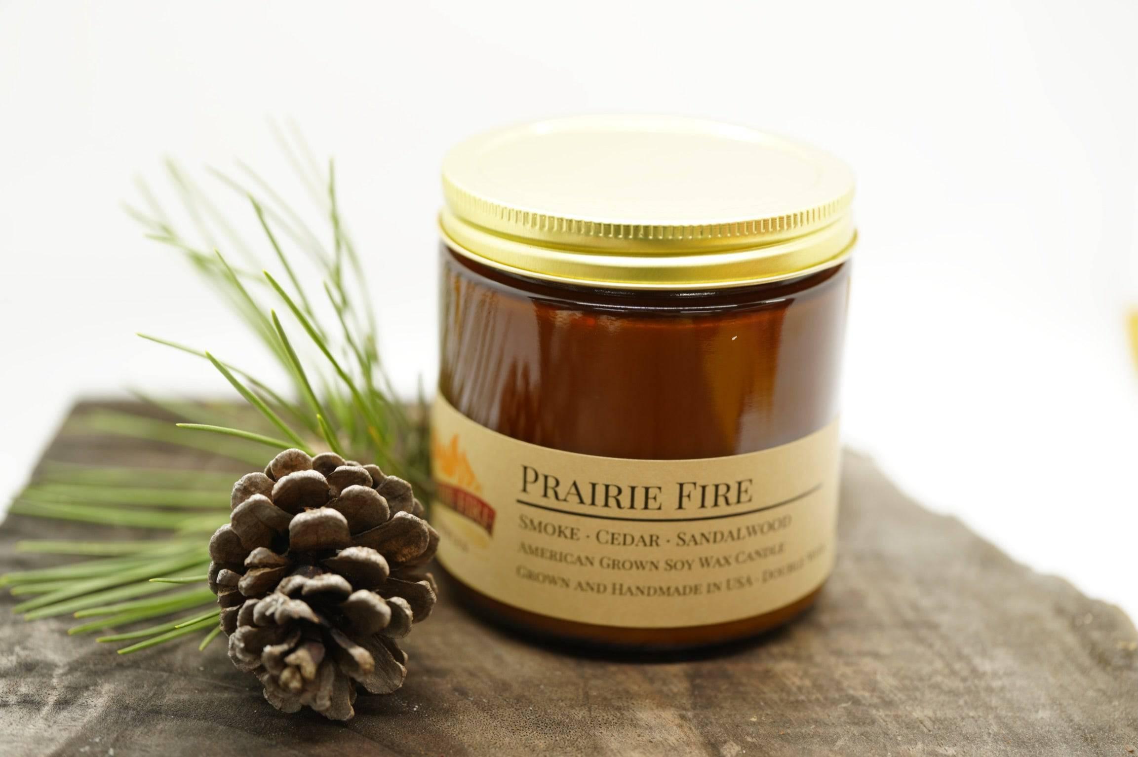 Prairie Fire Soy Wax Candle | 16 oz Double Wick Amber Apothecary Jar