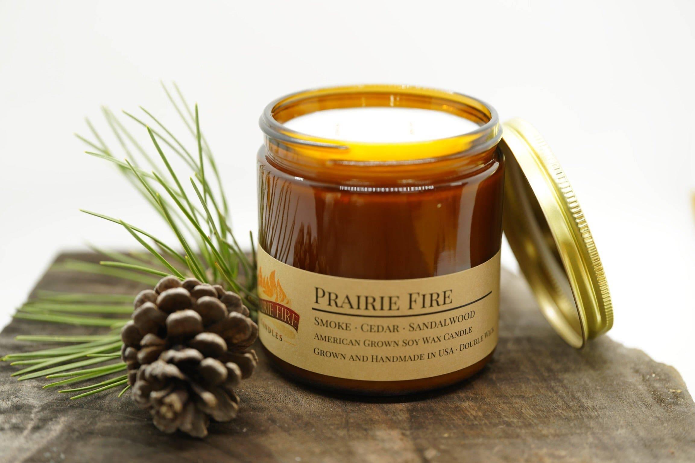Prairie Fire Soy Wax Candle | 16 oz Double Wick Amber Apothecary Jar