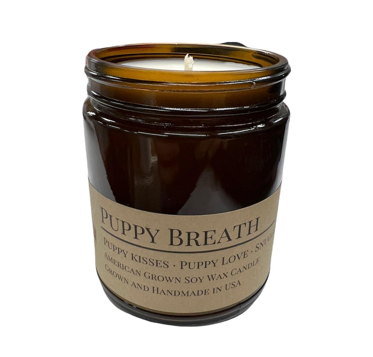 PRAIRIE FIRE Puppy Breath Soy Wax Candle | 9 oz Amber Apothecary Jar