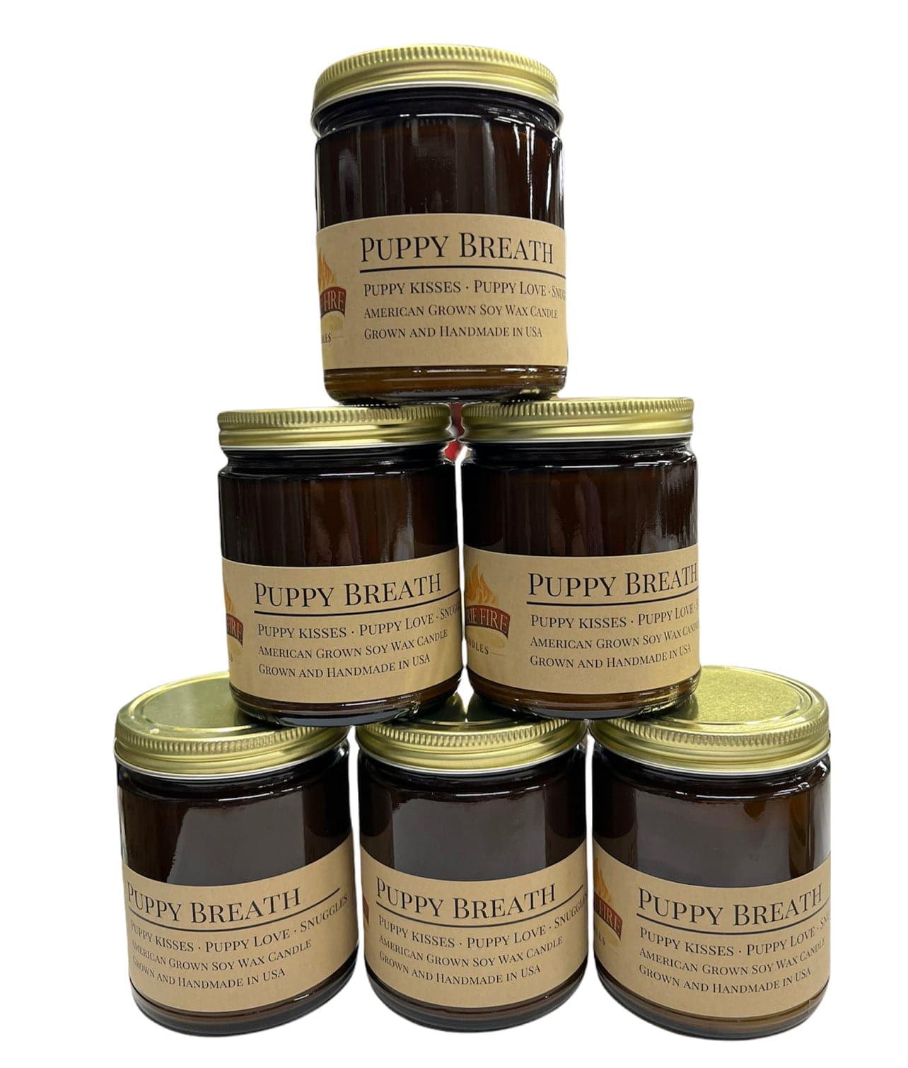 PRAIRIE FIRE Puppy Breath Soy Wax Candle | 9 oz Amber Apothecary Jar