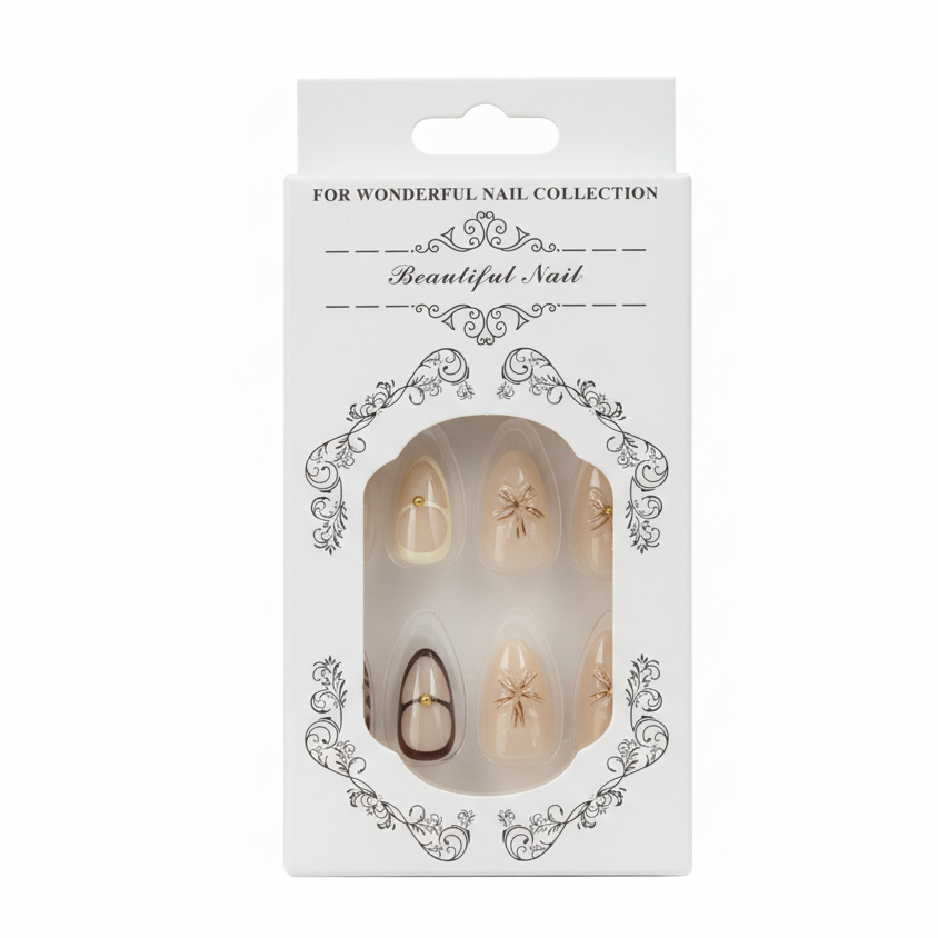 Salon-Style French Tip Press-On Nails - Coffin 025