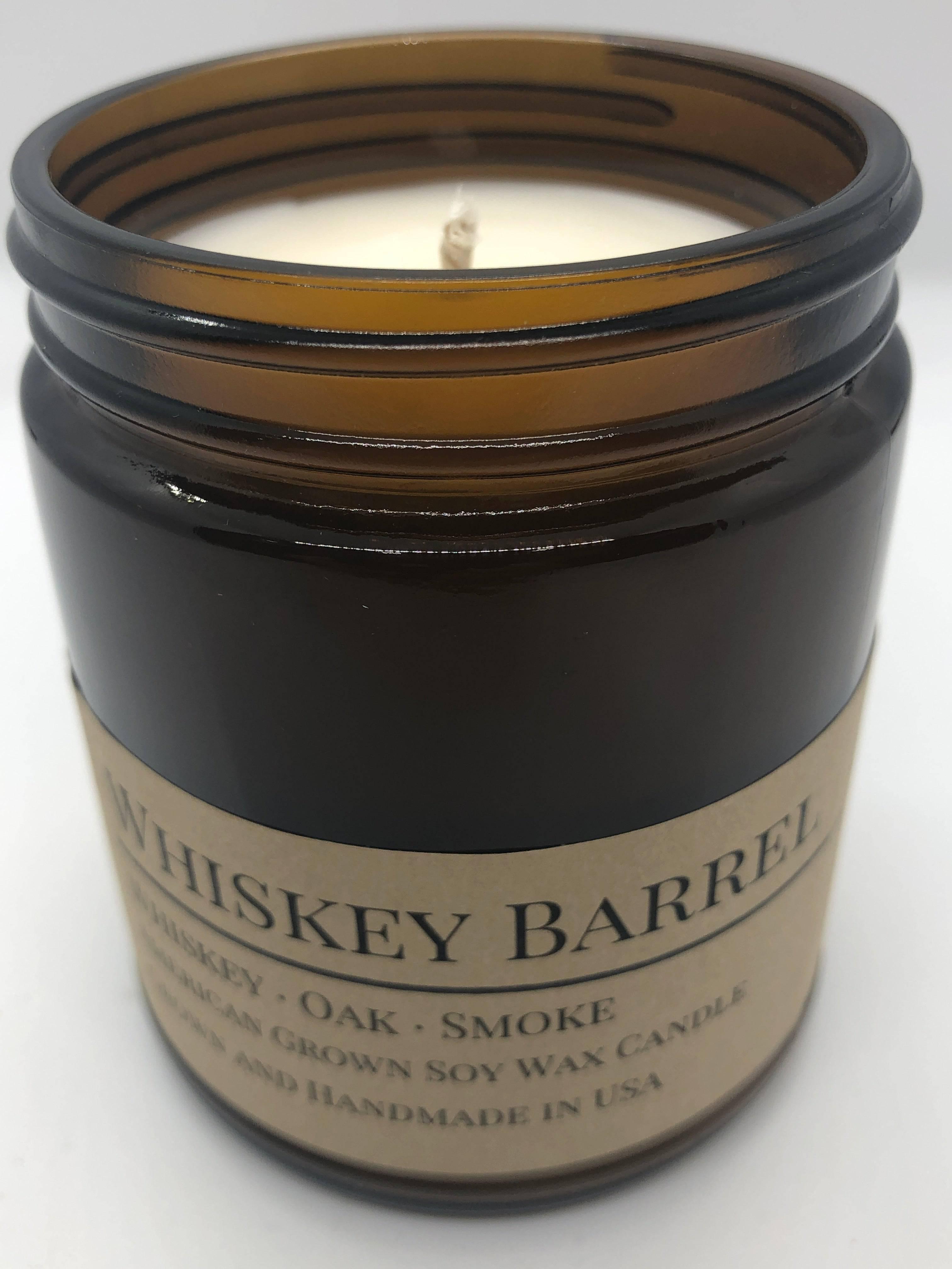 Whiskey Barrel Soy Wax Candle | 9 oz Amber Apothecary Jar