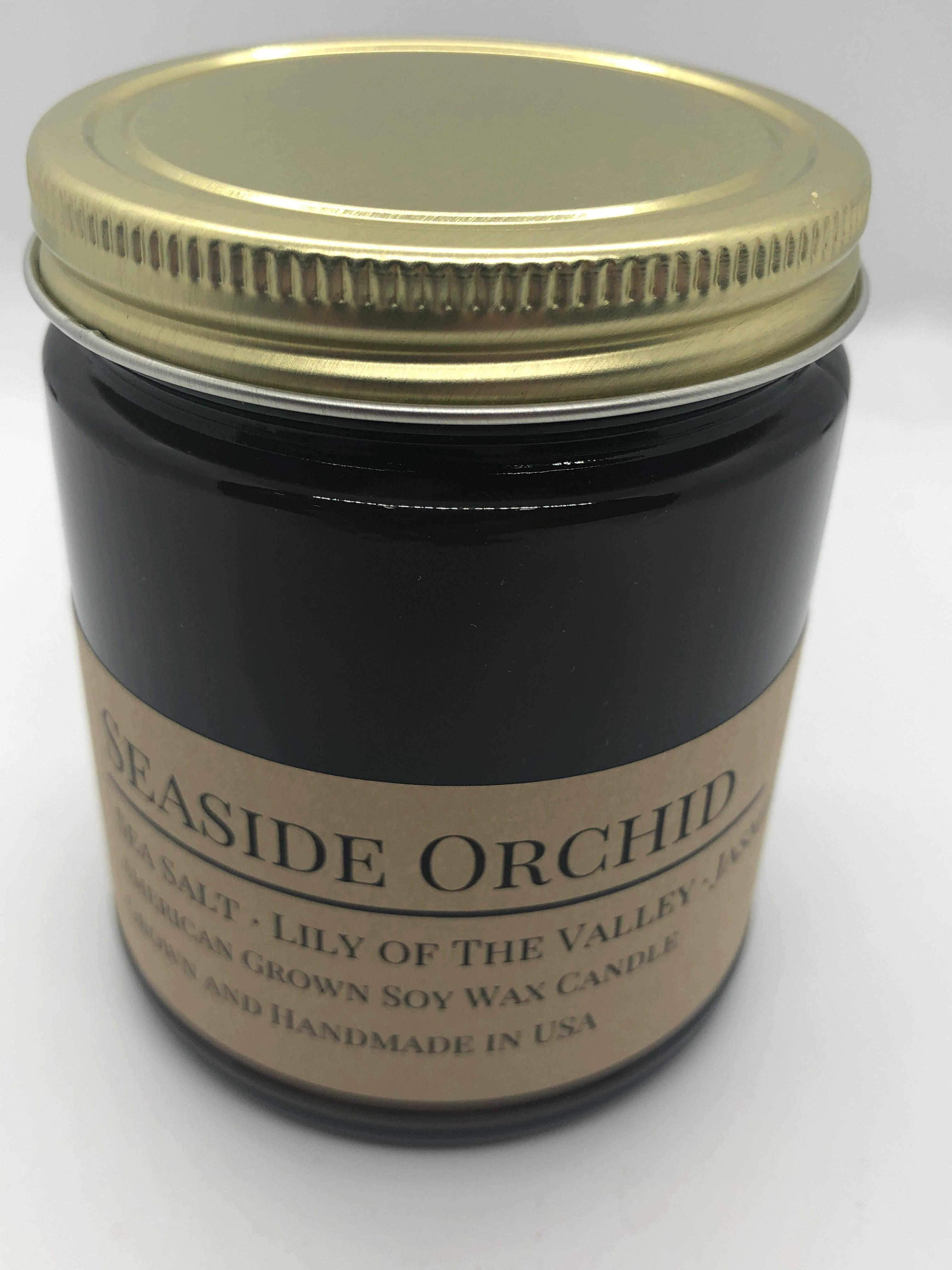 Seaside Orchid Soy Wax Candle | 9 oz Amber Apothecary Jar